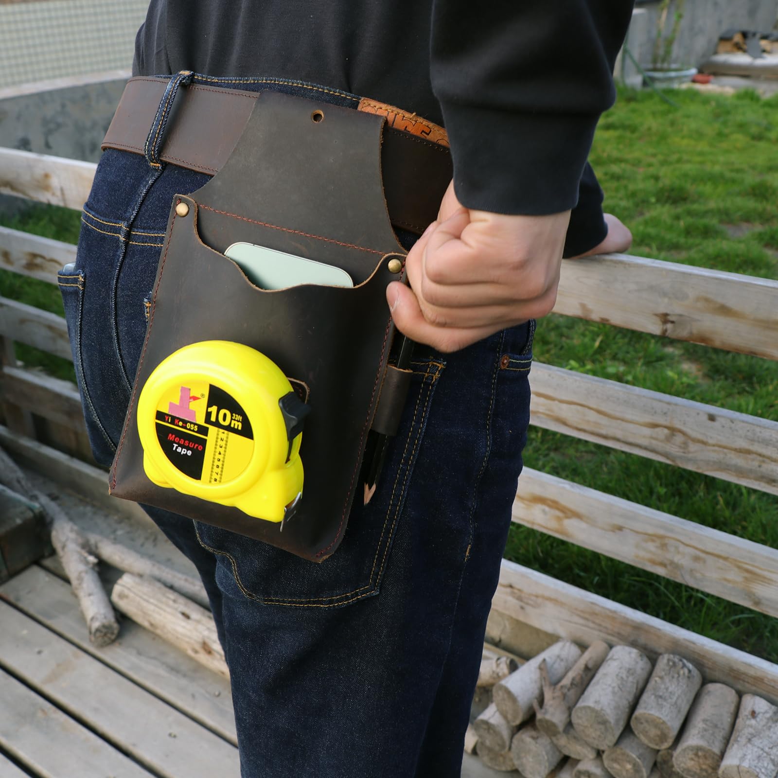 TOURBON Étui de rangement multi-outils en cuir avec porte-mètre pour ceinture