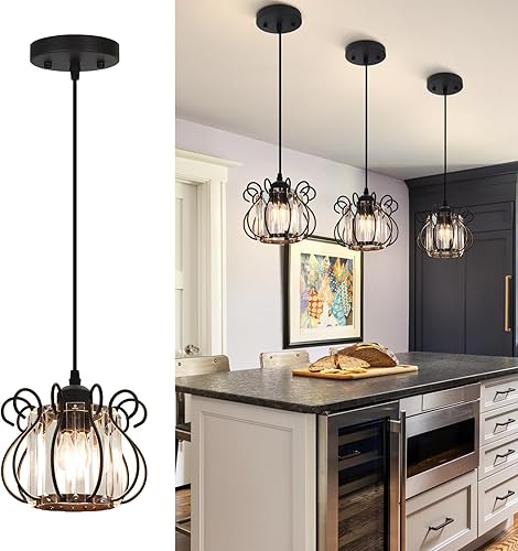 Miniatura 1 de ADISUN Lámpara colgante de cristal para isla de cocina con forma de corona, luz negra moderna de isla de cocina para bombilla E26, elegante mini