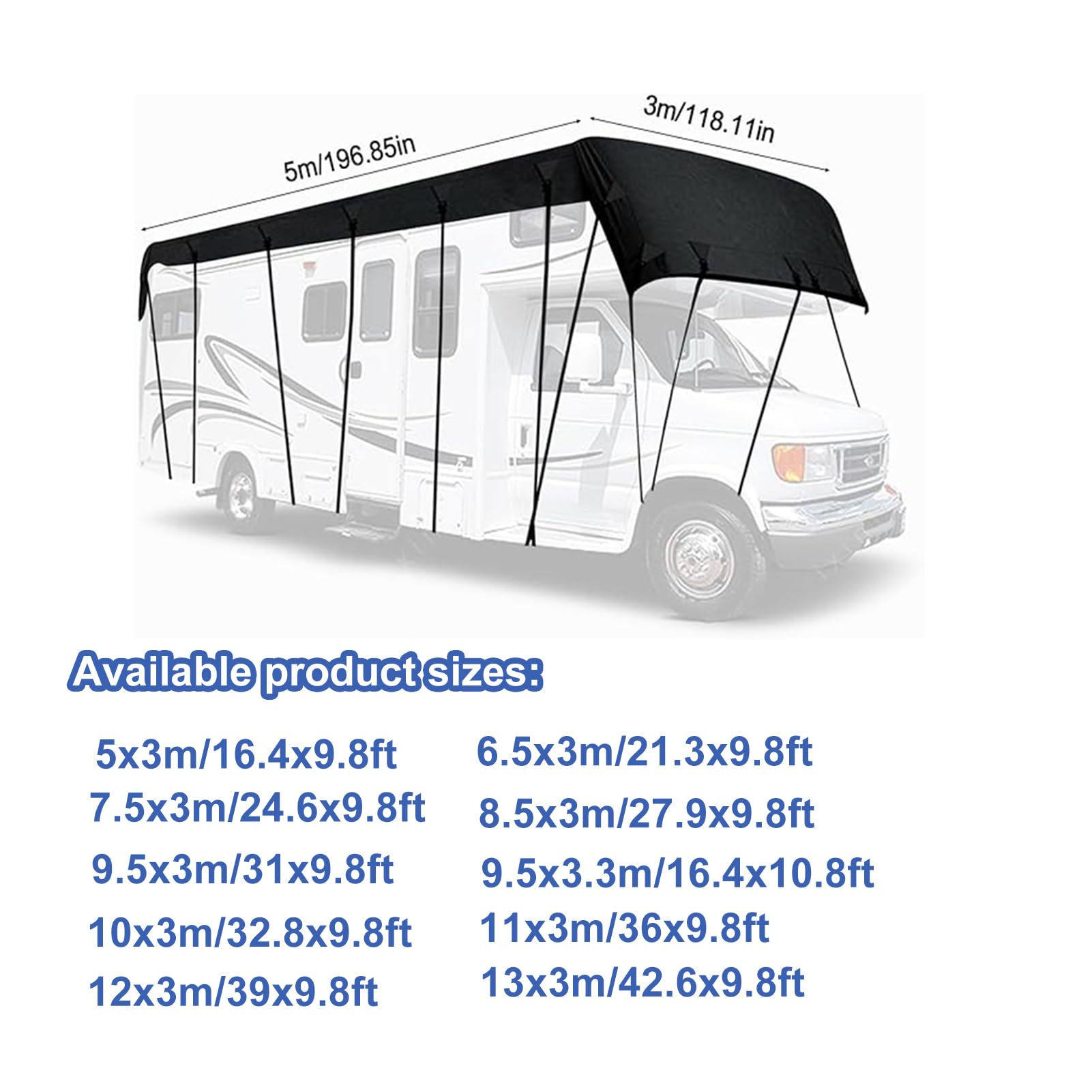 Telo Copri Camper in Tessuto Oxford 210D, Copertura per Camper Impermeabile, Telo di Protezione per Tetto Roulotte, Telo di Protezione Pieghevole per Tetto,Schwarz,6.5x3m/21.3x9.8ft