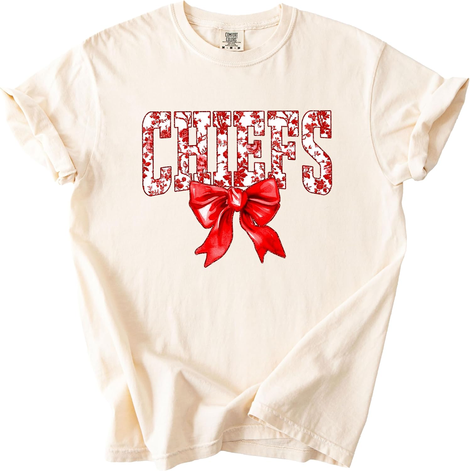 Trendy Chiefs Red Bow Shirt for Women and Teens Floral Sports Tee
