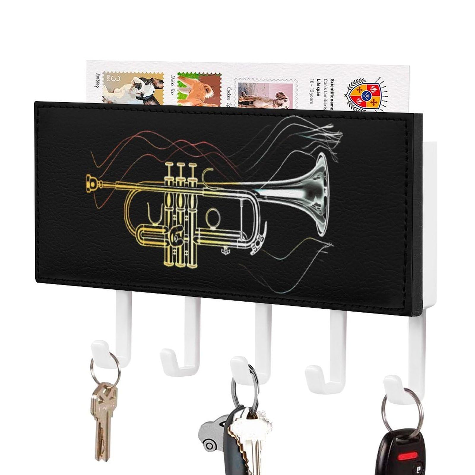NCLQVJXZKHW Trumpet Key Holder with 5 Hooks Key Hooks Wall Mounted Key Racks Key Hanger Organiser Shelf