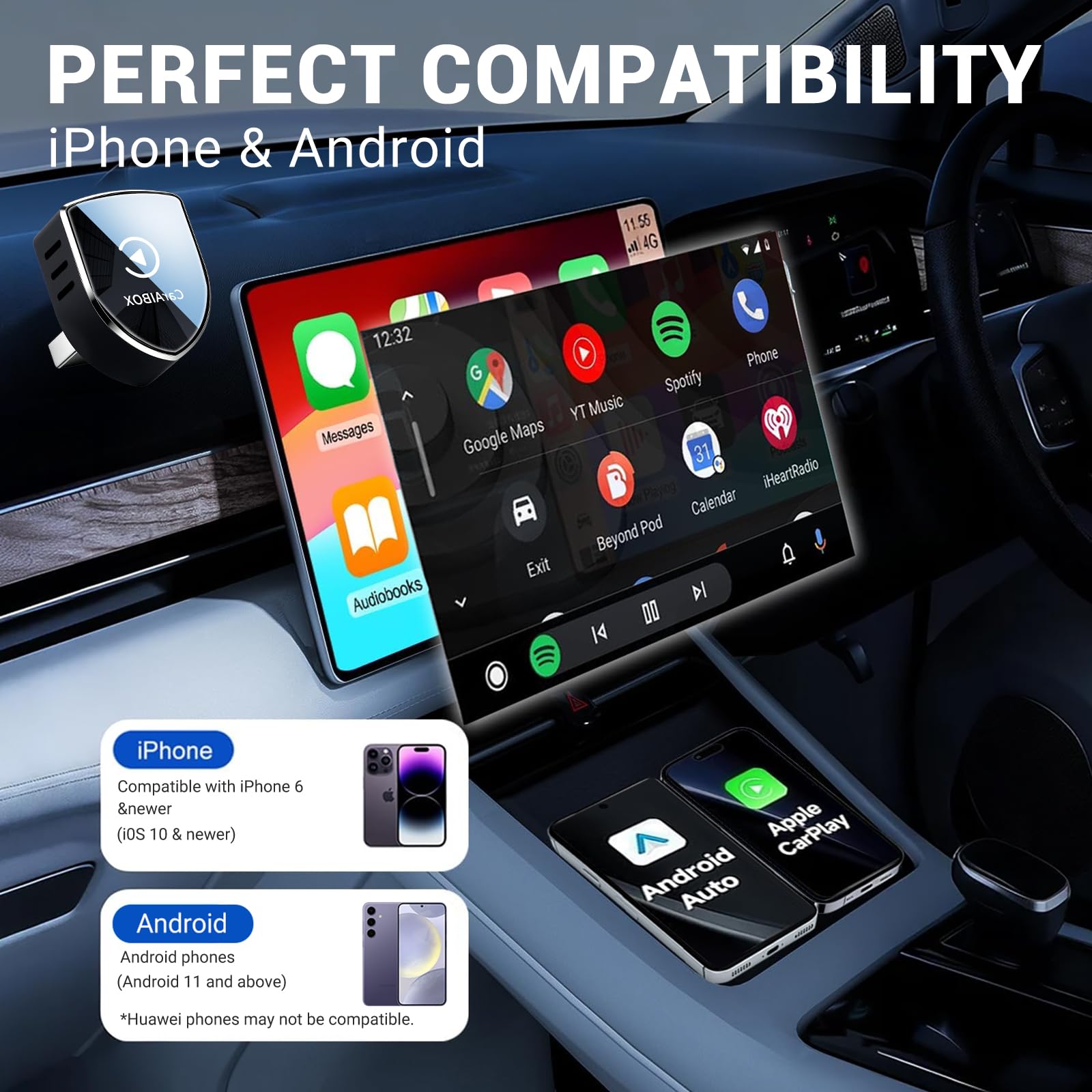 Wireless CarPlay Adapter UK - 2026 Apple Car Play Wireless Adapter, 2-in-1 Android Auto Dongle, Mini Plug & Play for Wired CarPlay, USB-A & C, WiFi 6 No Lag Auto-Connect — view 4