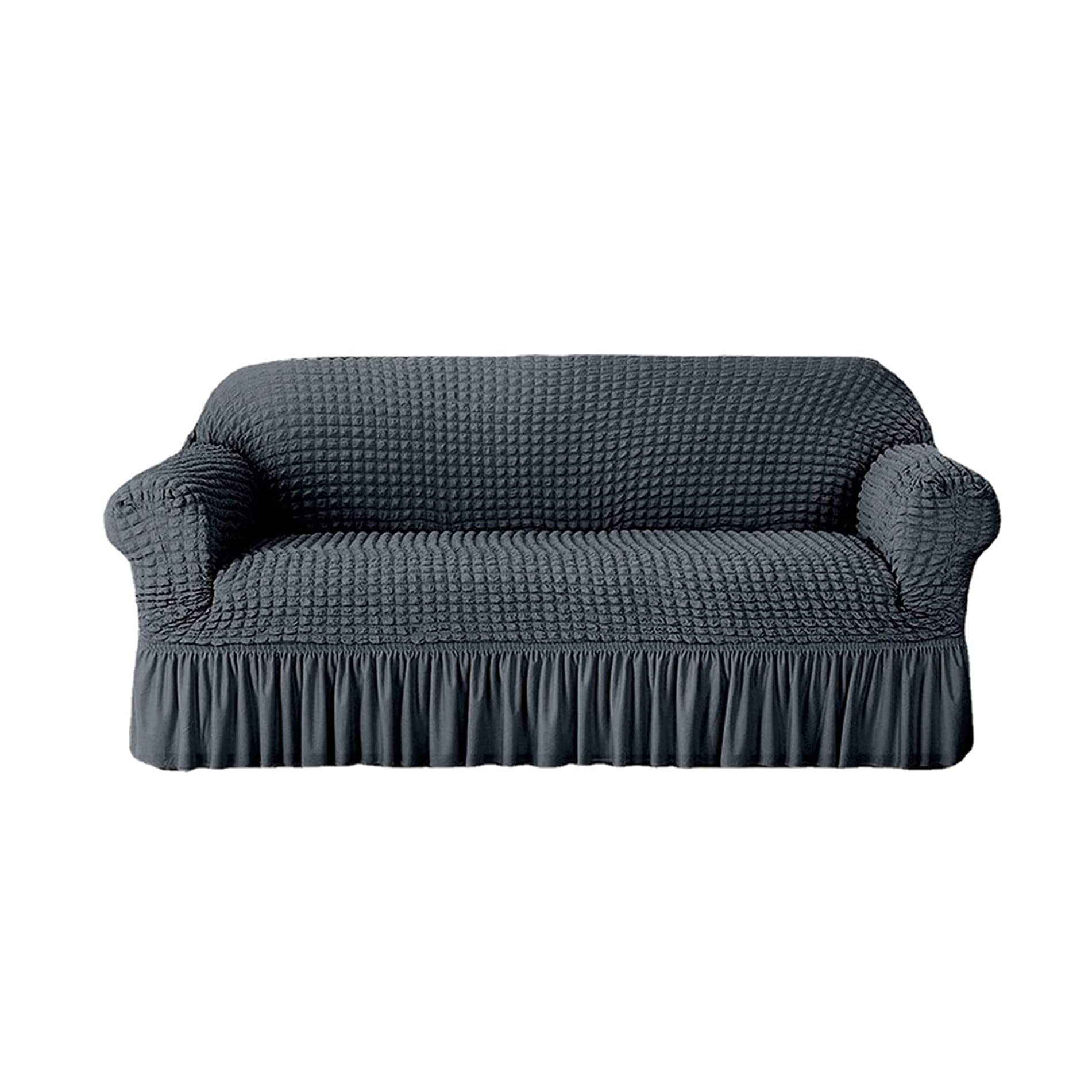 Elastic Sofa Cover Stretch Fitted Slipcover Durable Washable High Elastic Stretchable Skirt Sofa Cover for 1 Seater Couch (Dark Gray)