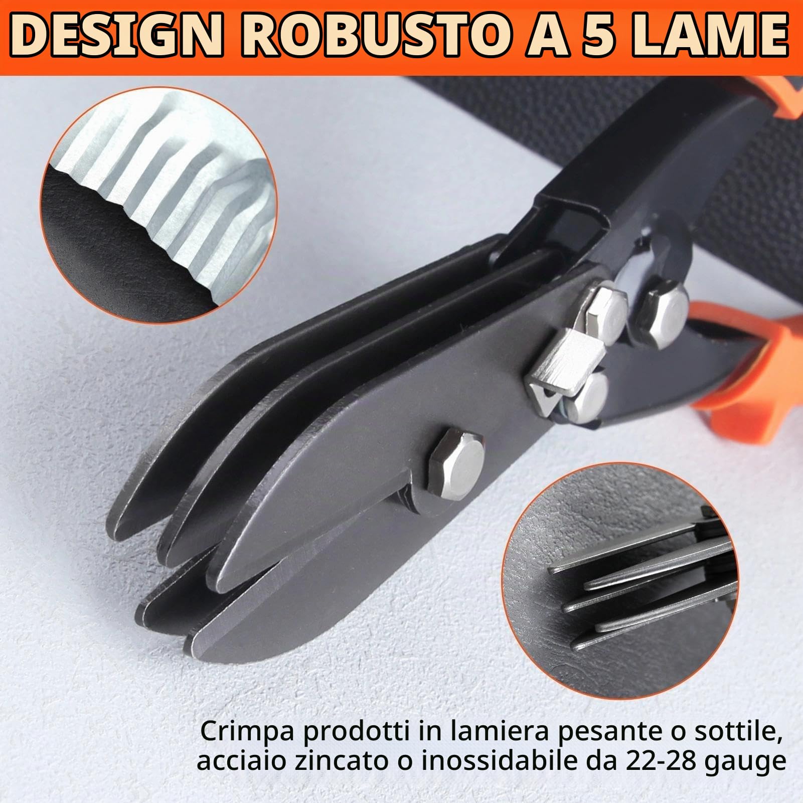 LEONTOOL Crimpatrice manuale a 5 lame per lamiera, strumento per crimpatura condotti HVAC strumento per condotti di calibro 22-28, pluviale per stufe e lavori di ventilazione, crimpature per tubi e