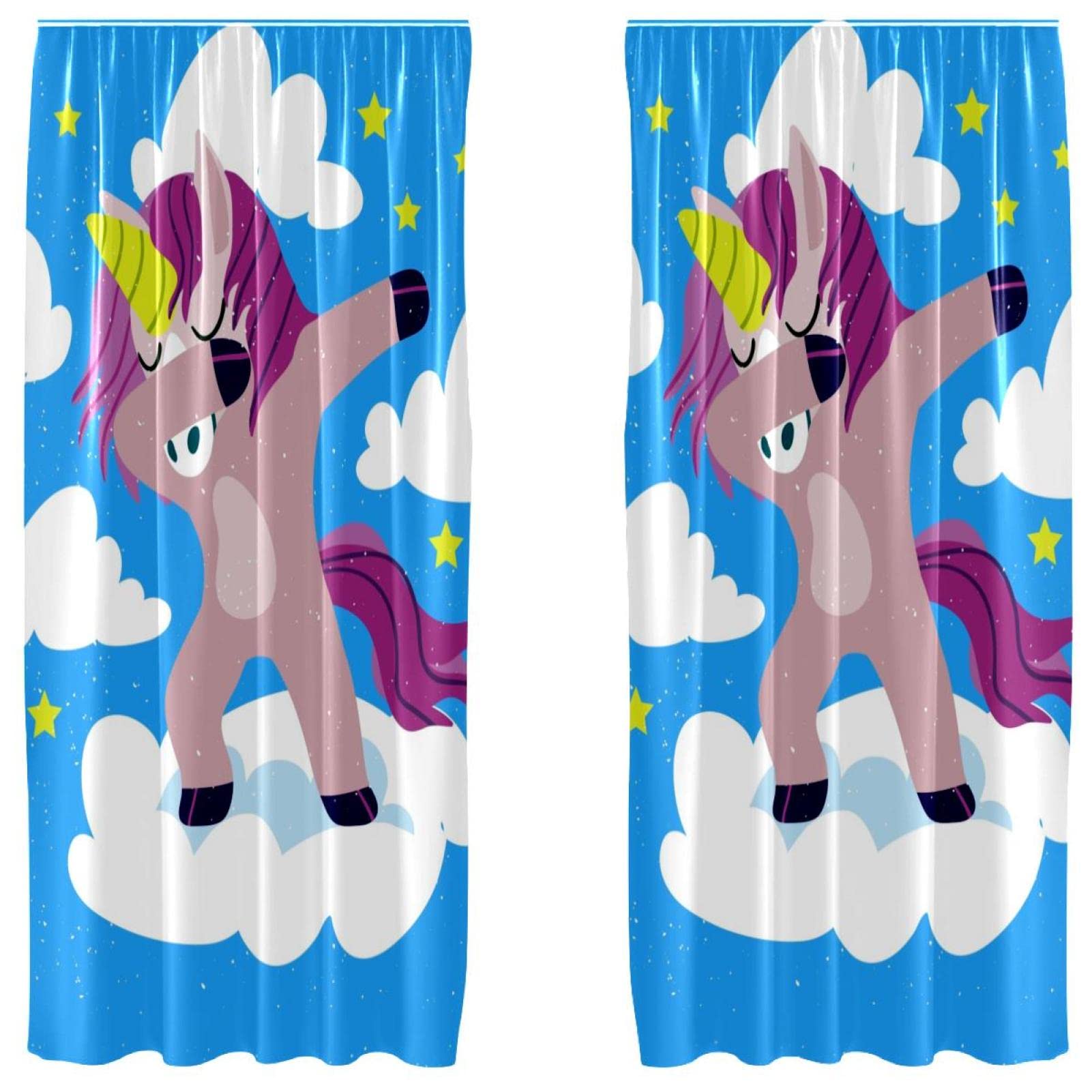 Rideaux licorne bleue anti-regards lot de 2 panneaux légers faciles à installer