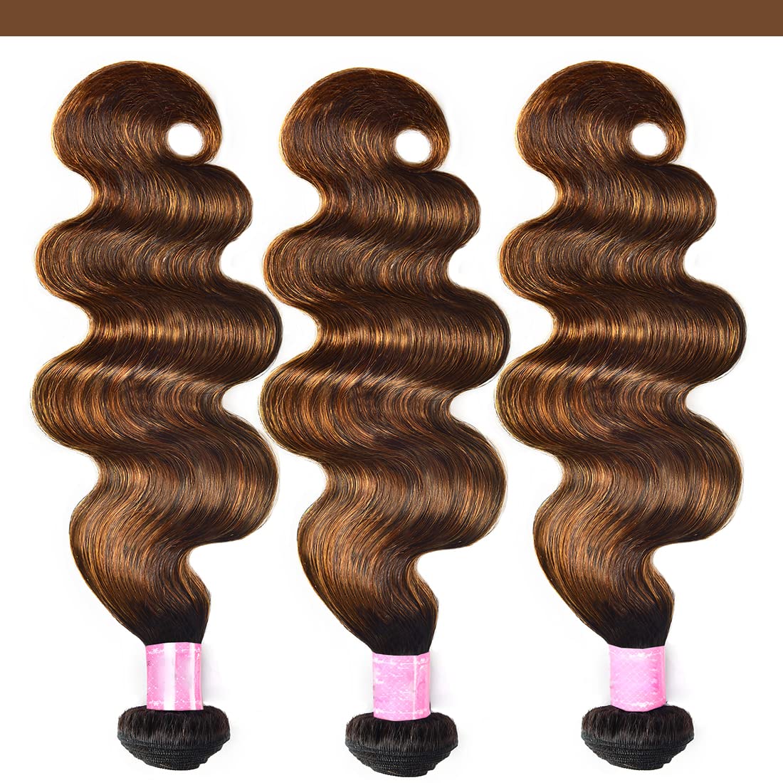 Sunber 12A Ombre Body Wave Human Hair 3 Bundles 100% Brazilian Virgin Human Hair Extensions Brown Highlight Body Wavy Weaves (16 18 20) Inch Piano Color Two Tone FB30 Color