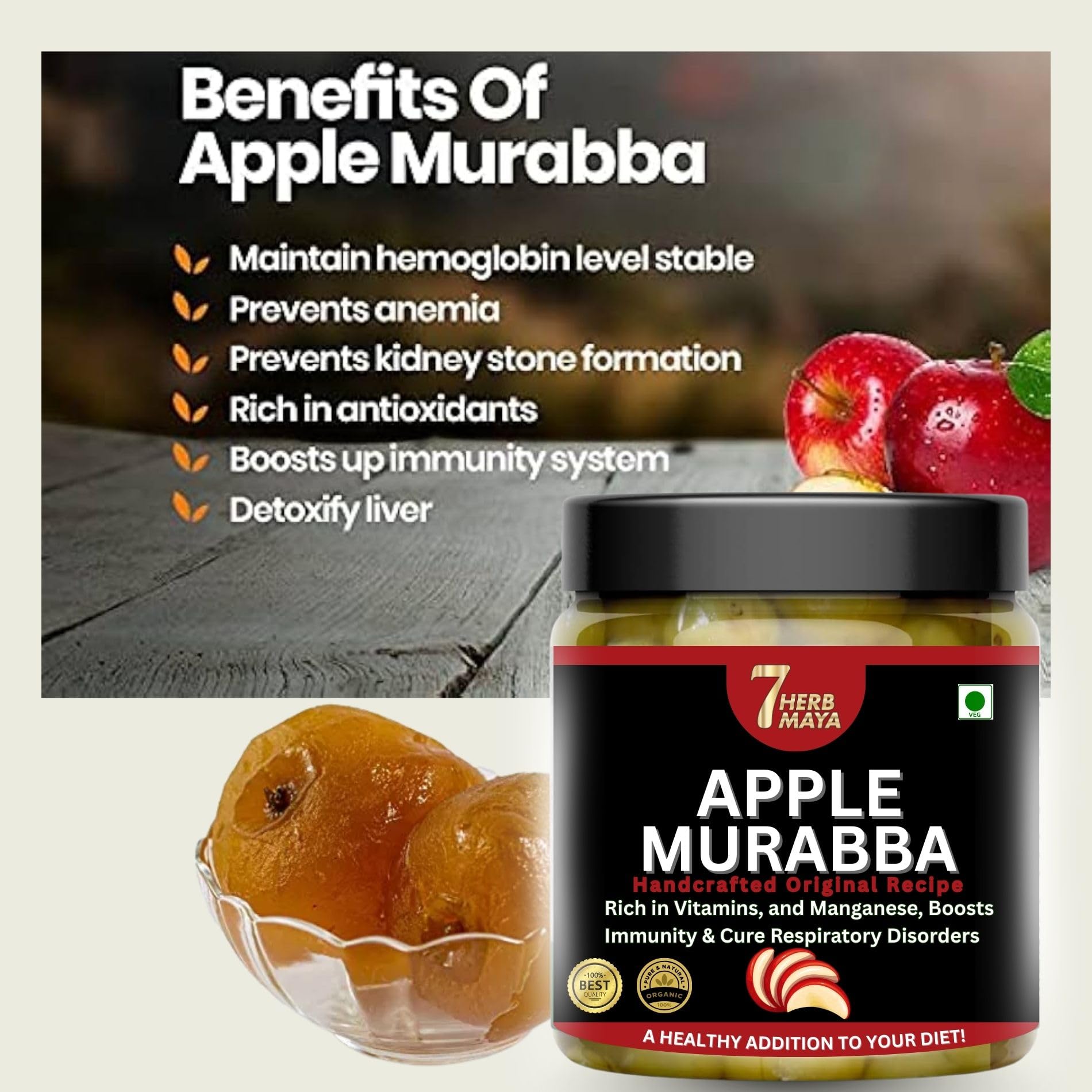 7Herbmaya Apple Murabba Sweet Fruit Delight | Traditional Seb Ka Murabba Crafted from Carefully Selected Apples | Sweet Syrup Dessert (500 Gm) 4