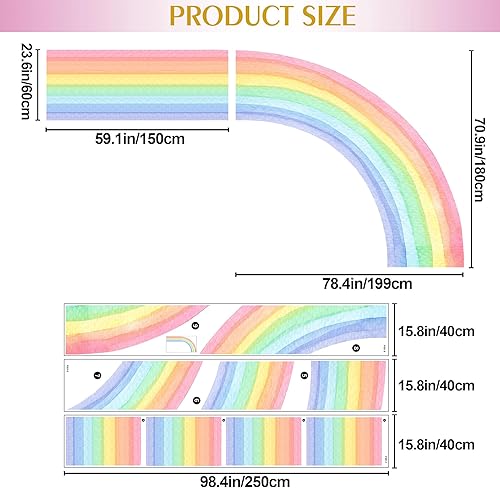 Miniatura 2 de Calcomanías de pared removibles de medio arco iris, tamaño grande, bohemio, acuarela, murales gigantes, autoadhesivas, calcomanías de pared de