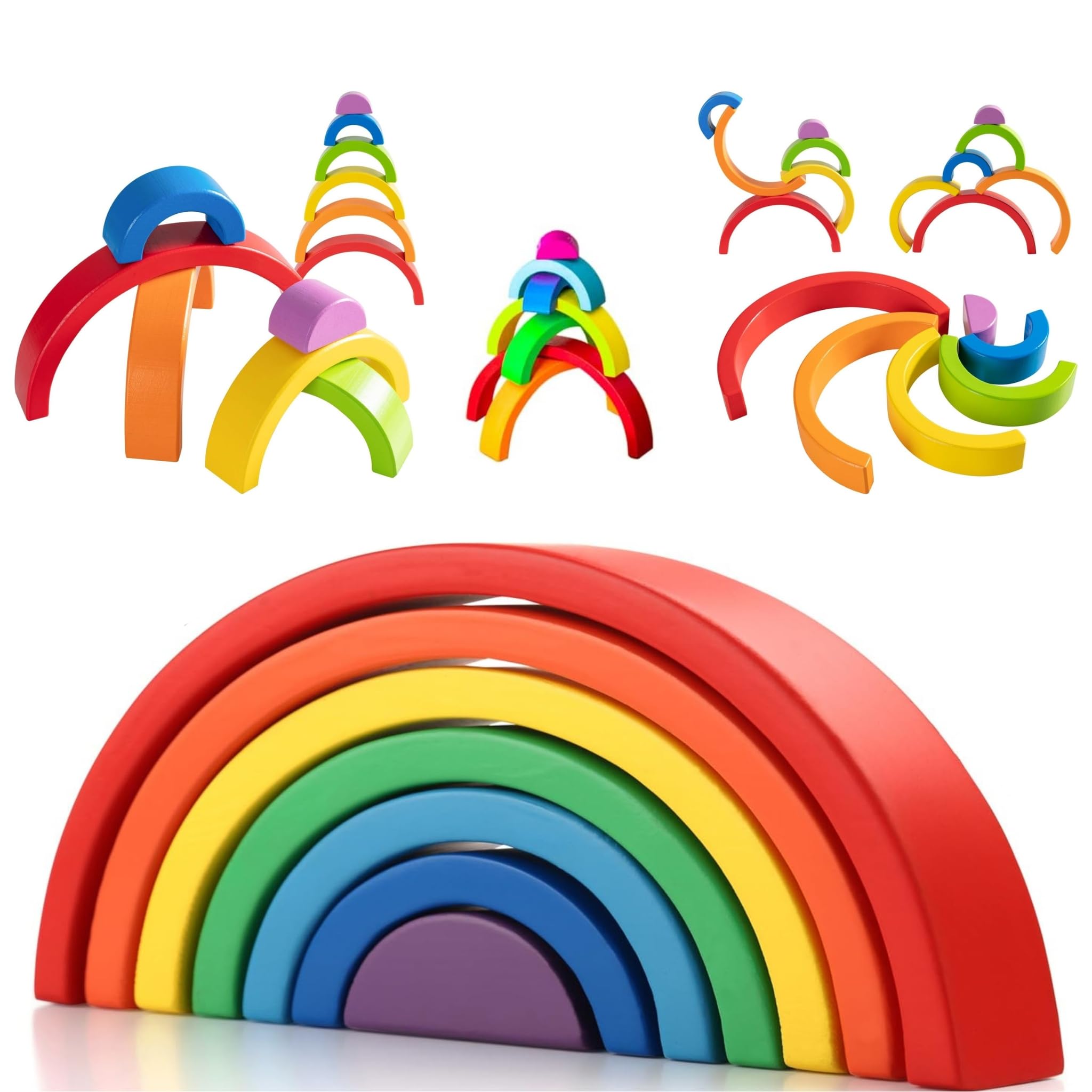 SMARTBEE Rainbow Stacker | Large Size 7 Piece | Open Ended Montessori Wooden Toys | Stacking and Nesting | Colour Recognition | Age 2-6 | Gift for Toddler Kids Toddler Kids (B0CVC71CR8) Amazon Price History, Amazon Price Tracker