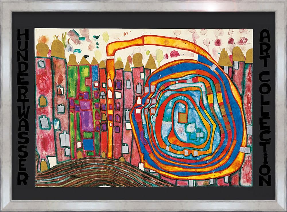artissimo Bild gerahmt 72x53 cm Friedensreich Hundertwasser „Who has eaten all my windows“ AG4689 – hochwertiger Kunstdruck mit Rahmen, modernes Wandbild für Wohnzimmer, Büro & Praxis