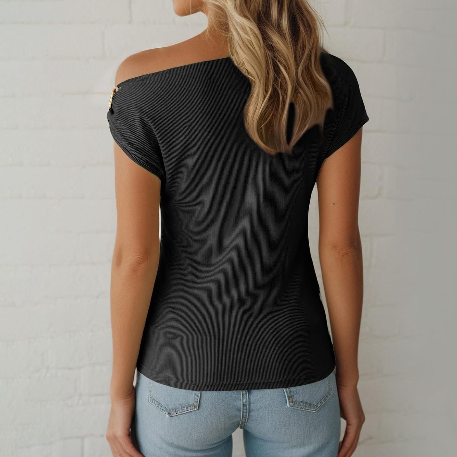 Top de un solo hombro para mujer, elegante, hombro izquierdo, camiseta de verano, camiseta lisa de manga corta, elegante, camiseta ajustada, sexy, camiseta, moda, blusa, blusa para salidas y noches
