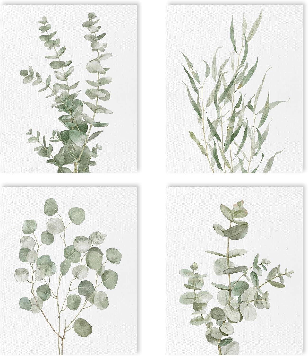 Boho Bathroom Decor Framed Wall Art,Green Eucalyptus Plant Prints for Bedroom,Office,Nature Artificial Poster Set of 4pcs, 12"x15"