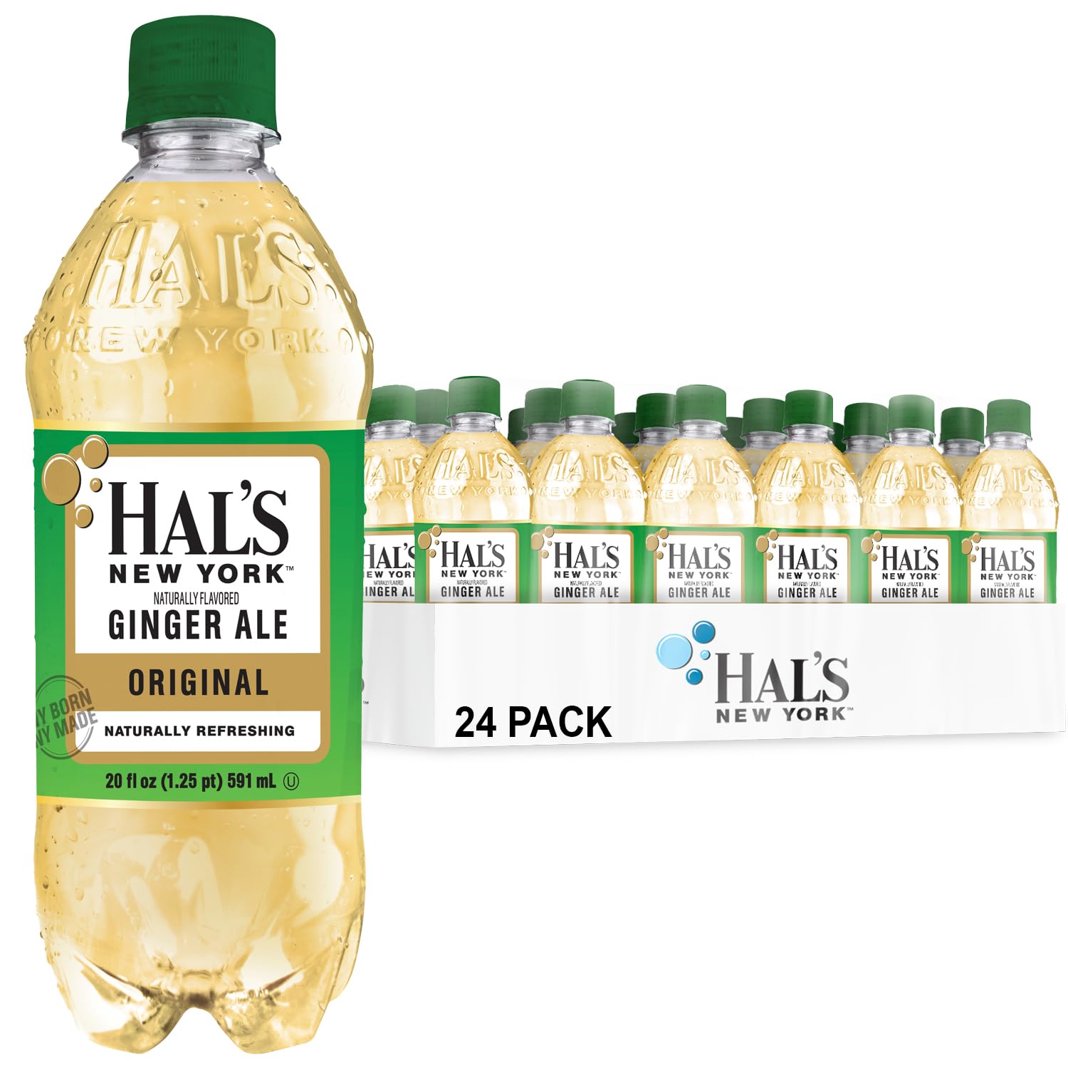 Hal's New York Original Ginger Ale, 20 Fl Oz Bottles (Pack of 24)