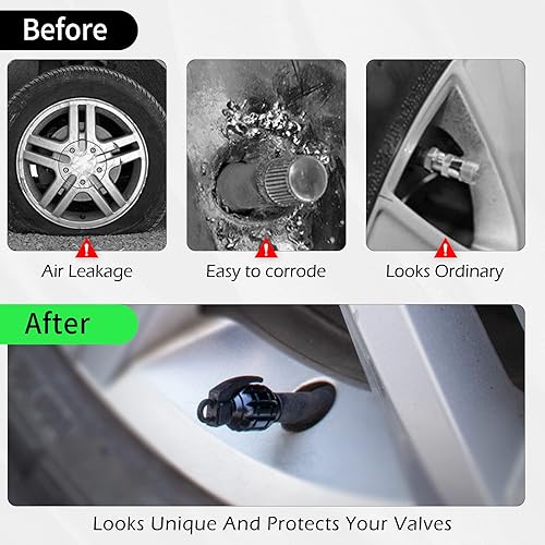 Miniatura 6 de GaRhomxy Tapones para neumáticos, cubiertas universales de aire para automóviles, SUV, camiones, bicicletas y motocicletas (negro)