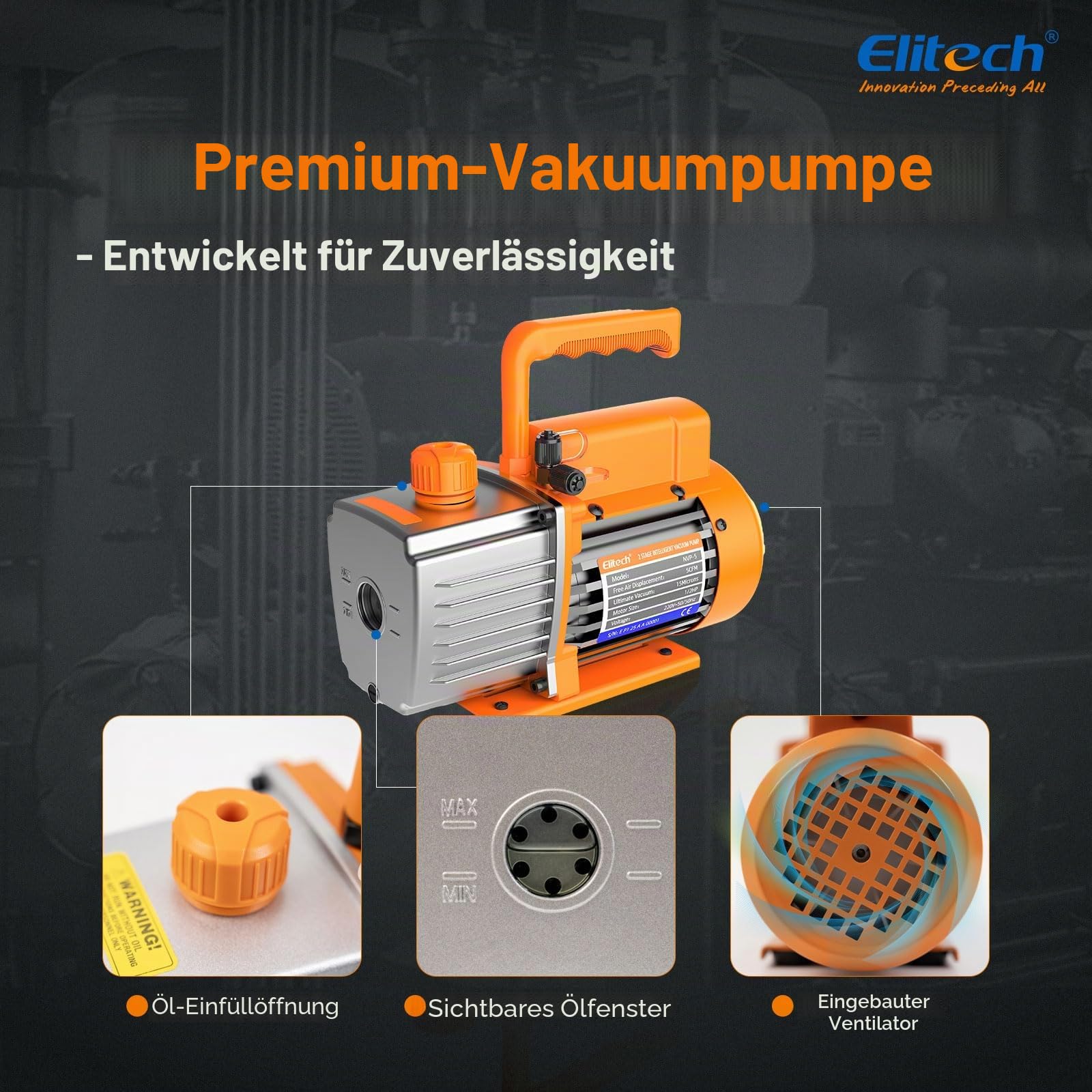 Elitech Profi-Set für HLK & Kälteanlagen: Manifold Messgerät (±1% Genauigkeit) + NVP-5 Vakuumpumpe (5CFM) | Komplettset zur Systemwartung, Evakuierung und Druck-/Temperaturmessung für Kfz-Klimaanlagen