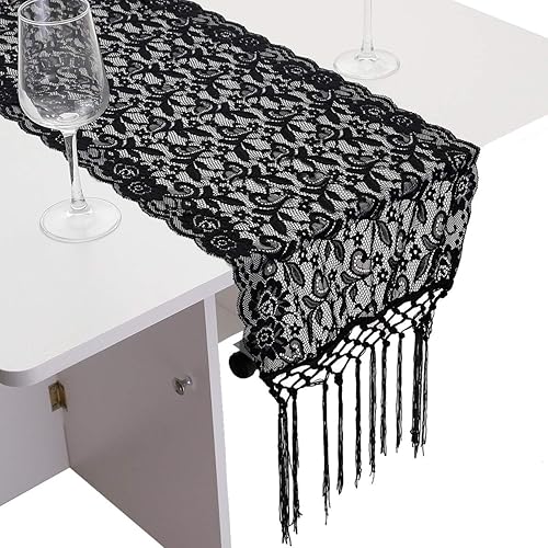 Miniatura 2 de rockcloud Camino de mesa de encaje de ganchillo con borla para decoración de banquetes de boda, decoración de mesa de fiesta de Navidad, 13 x 61