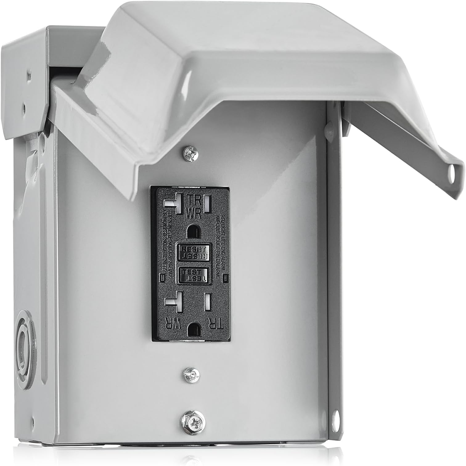 SURAIELEC Outdoor Outlet Box, 20 AMP WRTR GFCI Receptacle, Rainproof 3R Enclosure, Weatherproof All Metal Electrical Outlet Cover, Power Plug for Outdoor Decorations, Patio Lights, ETL Listed