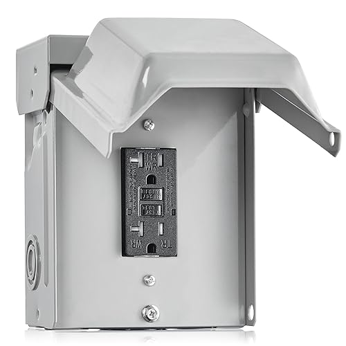 SURAIELEC Caja de salida al aire libre, receptáculo WRTR GFCI, caja 3R resistente a la lluvia, cubierta de enchufe eléctrico de metal resistente a