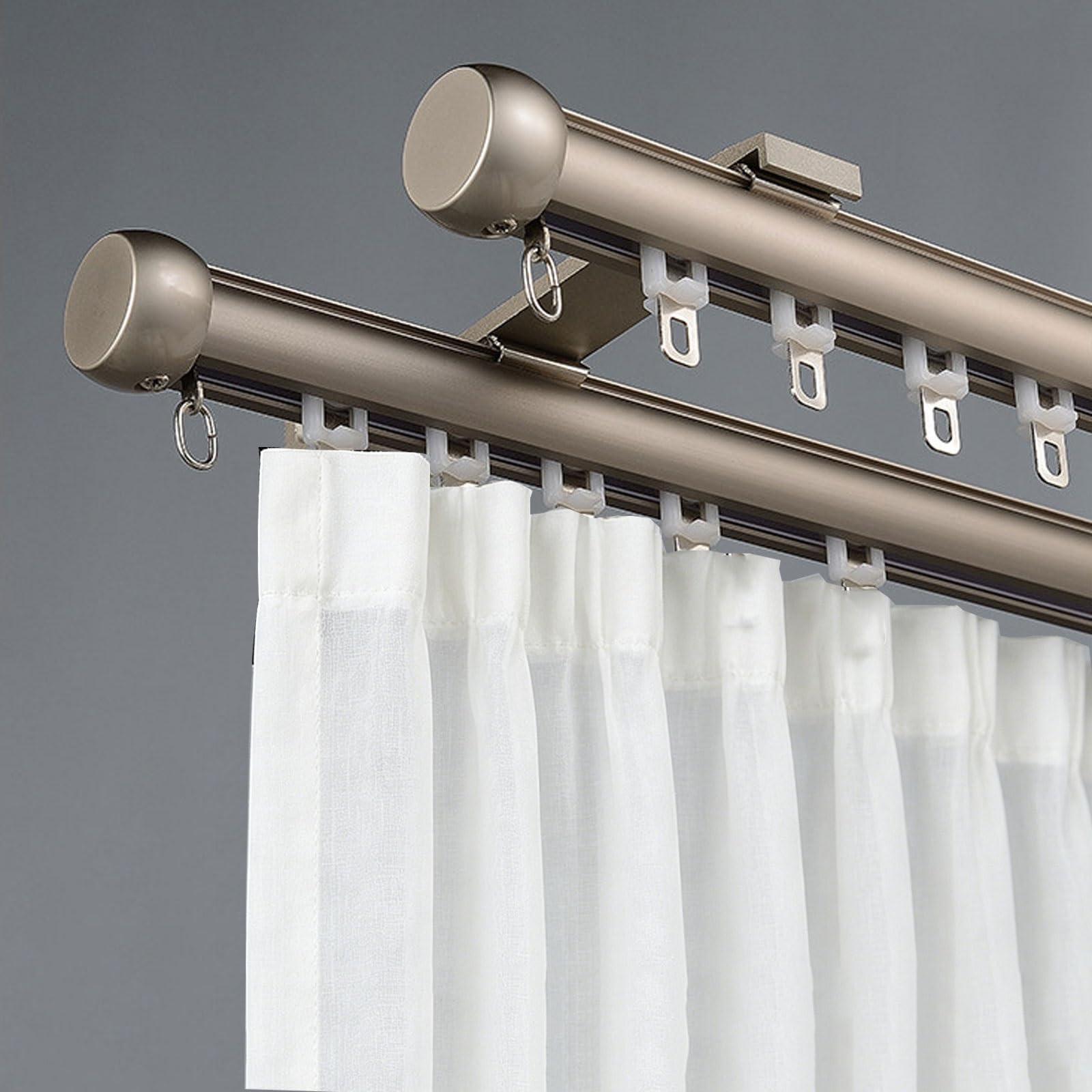 Silent Double Curtain Track Heavy Duty Aluminum Double Curtain Rod with Silent Pulley Wall Mount for Bedroom Living Room Kitchen Office(Champagne,1.3m/4.3ft)