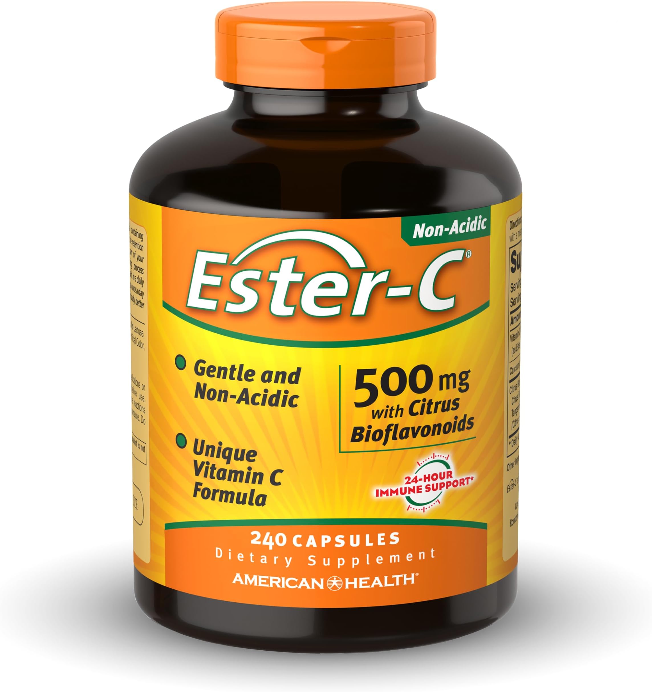 Ester-C with Citrus Bioflavonoids Capsules - 24-Hour Immune Support, Gentle On Stomach, Non-Acidic Vitamin C - Non-GMO, Gluten-Free - 500 mg, 240 Count, 120 Servings