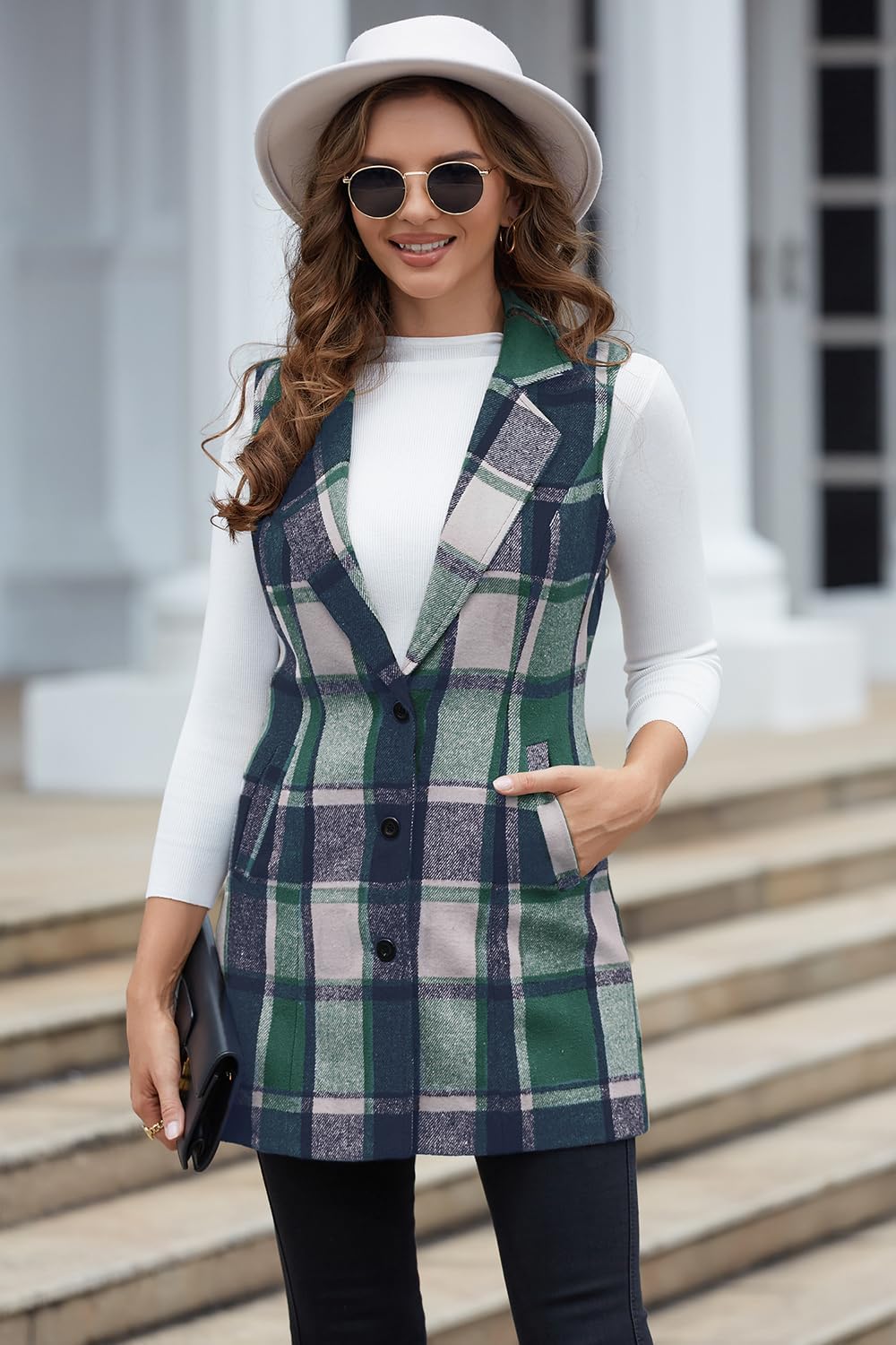 IDEALSANXUN Plaid Vest for Women Fall Winter Sleeveless Blazer Jackets - Image 4