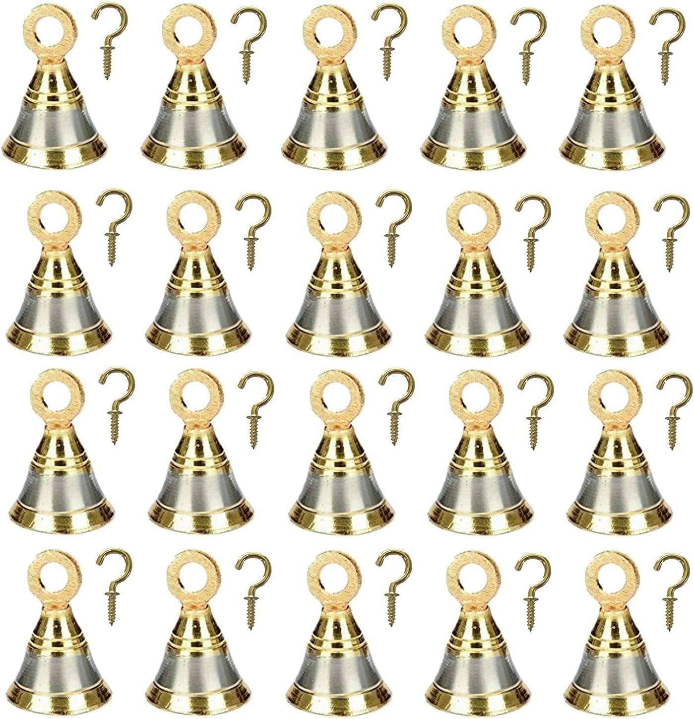 Decorative Bells for Home Decor Metal Brass Bell Gold Colour Tree Hanging Ornaments Garlands Decoration Size 2 inch (20)