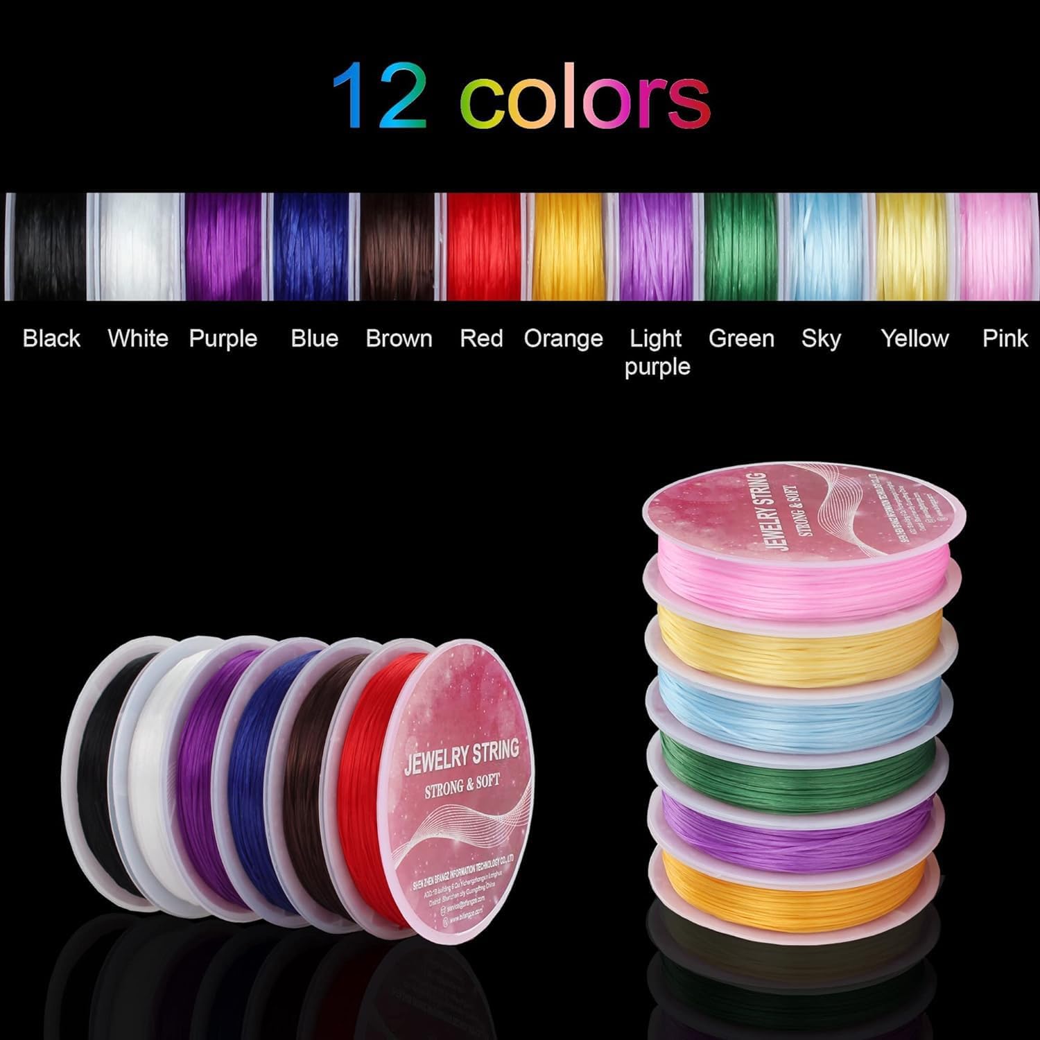 Elastische Schnur Schmuck Herstellung 1mm 12 Rollen Mischfarbe, 12m/Rolle, Armband String Stretch Bead Cord Stretch String Armbänder, Halsketten, Schmuck Perlen Zubehör,DIY Basteln
