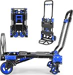 330LB Folding Hand Truck Heavy Duty Carrying, Combination of Four Wheels and Two Wheels Convertible Dolly Cart with Retractable Handle Dolly for Moving Office Carts(Orange)