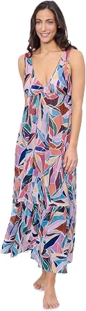 Profile by Gottex Womens Multi Maxi Dress with Soft Cups Tummy Control and Detachable Halter Strap Swimwear Essential