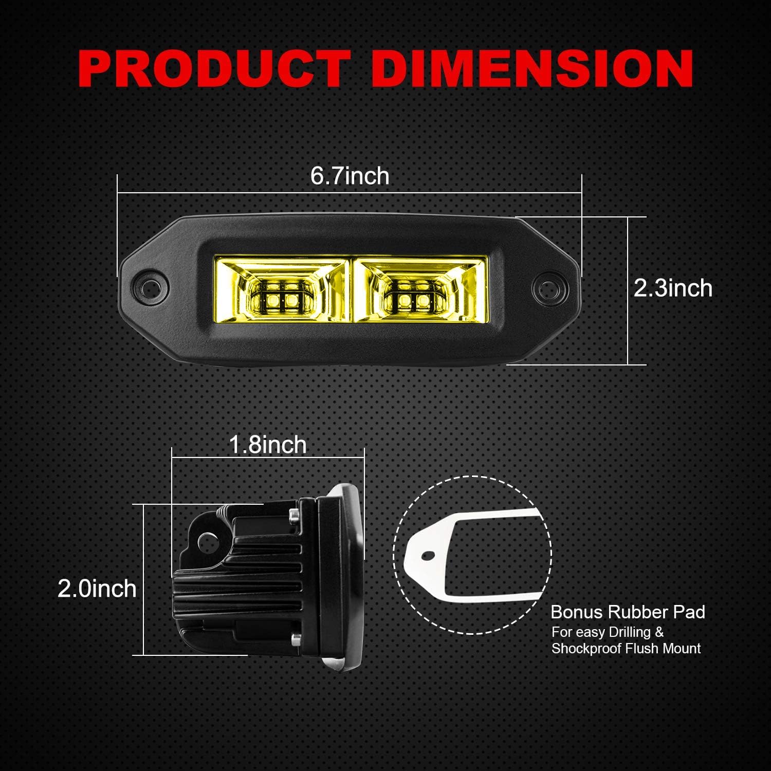Flush Mount LED Pods, 40W 2PCS Yellow Off Road Backup Flush Mount LED Light Bar Driving Lights Fog Lamp for Bumper ATV UTV SUV Truck Boat