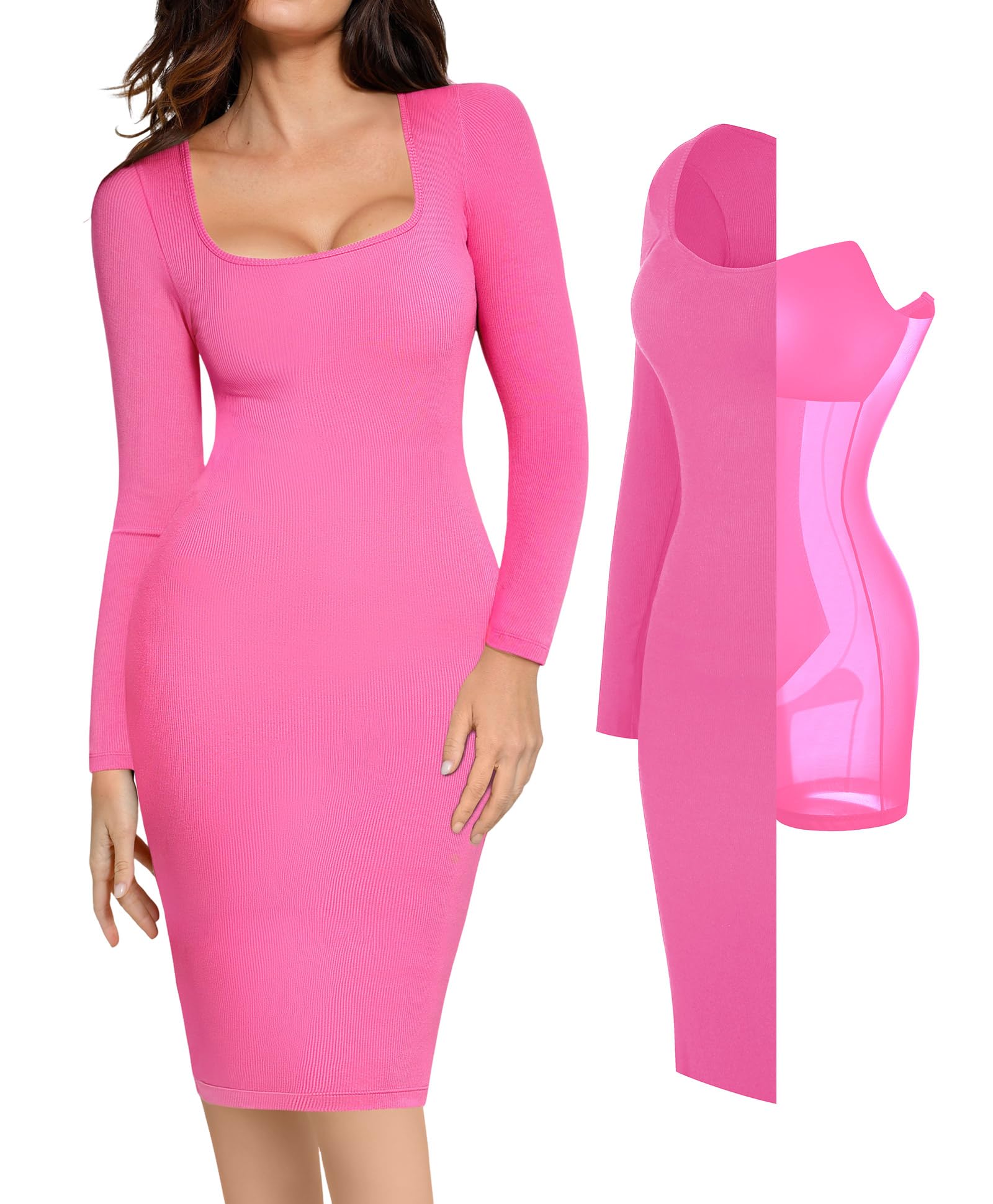Popilush Shapewear Dress 9 in 1 Bodycon Dress with Built in Shapewear Long Sleeve Dresses for Women 2024