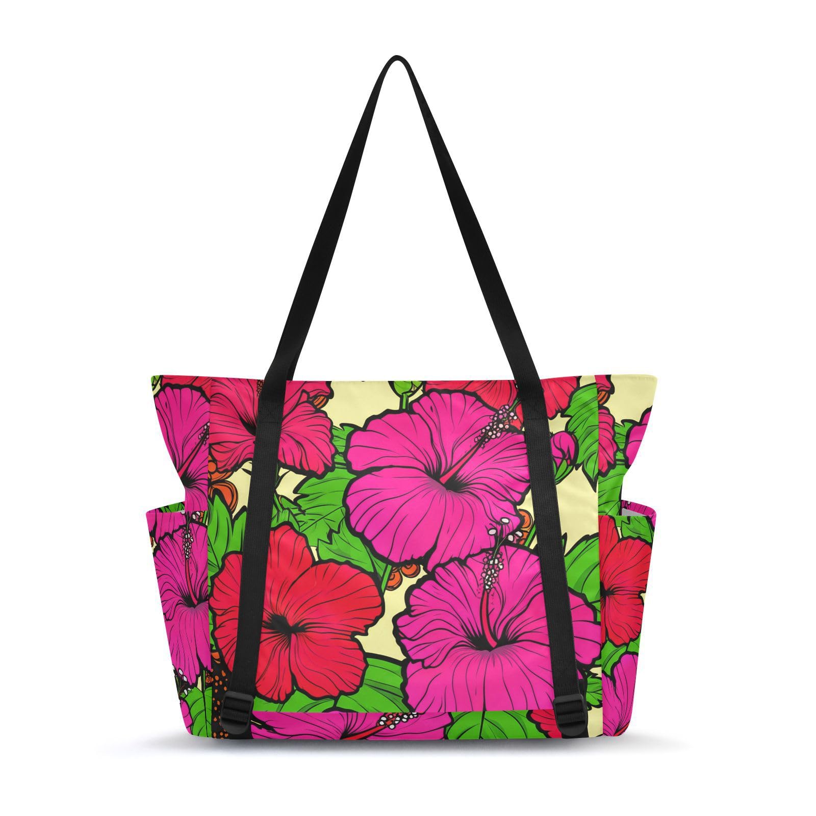 Lxqimora Hibiscus Green Leaves Yellow Yoga Mat Bag for Women Water-Resistant Gym Bag with Yoga Mat Holder Tote Bag for Gym Pilates Travel Yoga