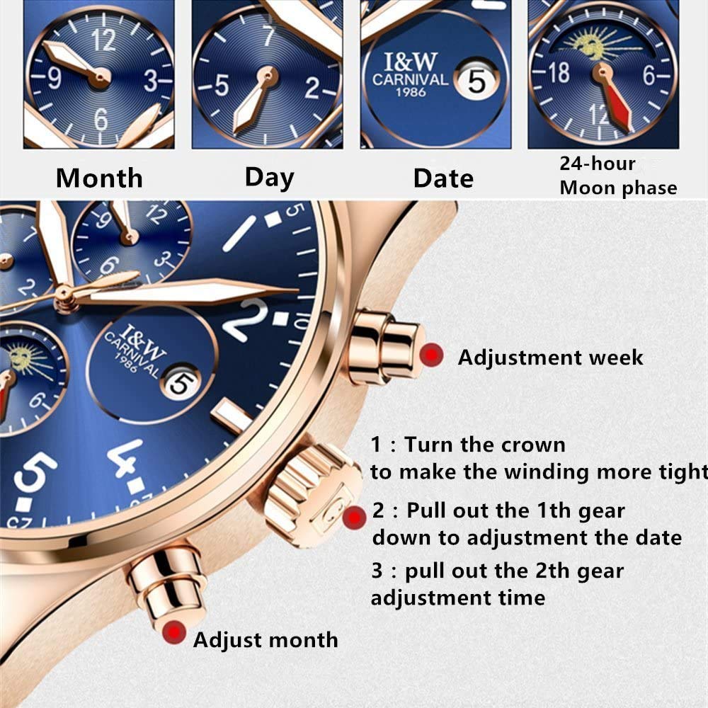 MASTOP Herren-Armbanduhr, mechanisch, hochwertig, Business-Stil, Edelstahlband, Saphir, leuchtend, klassisch, Kalenderfenster, wasserdicht, analoge Uhr
