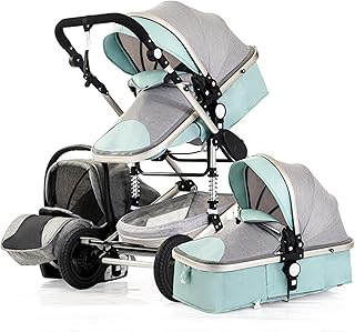 Sijux 3 en 1 Poussette De Bébé Landau Doré Pliable avec avec Ressorts Anti-Choc Landau Réglable pour Bébé Poussette pour Bébé,Bleu