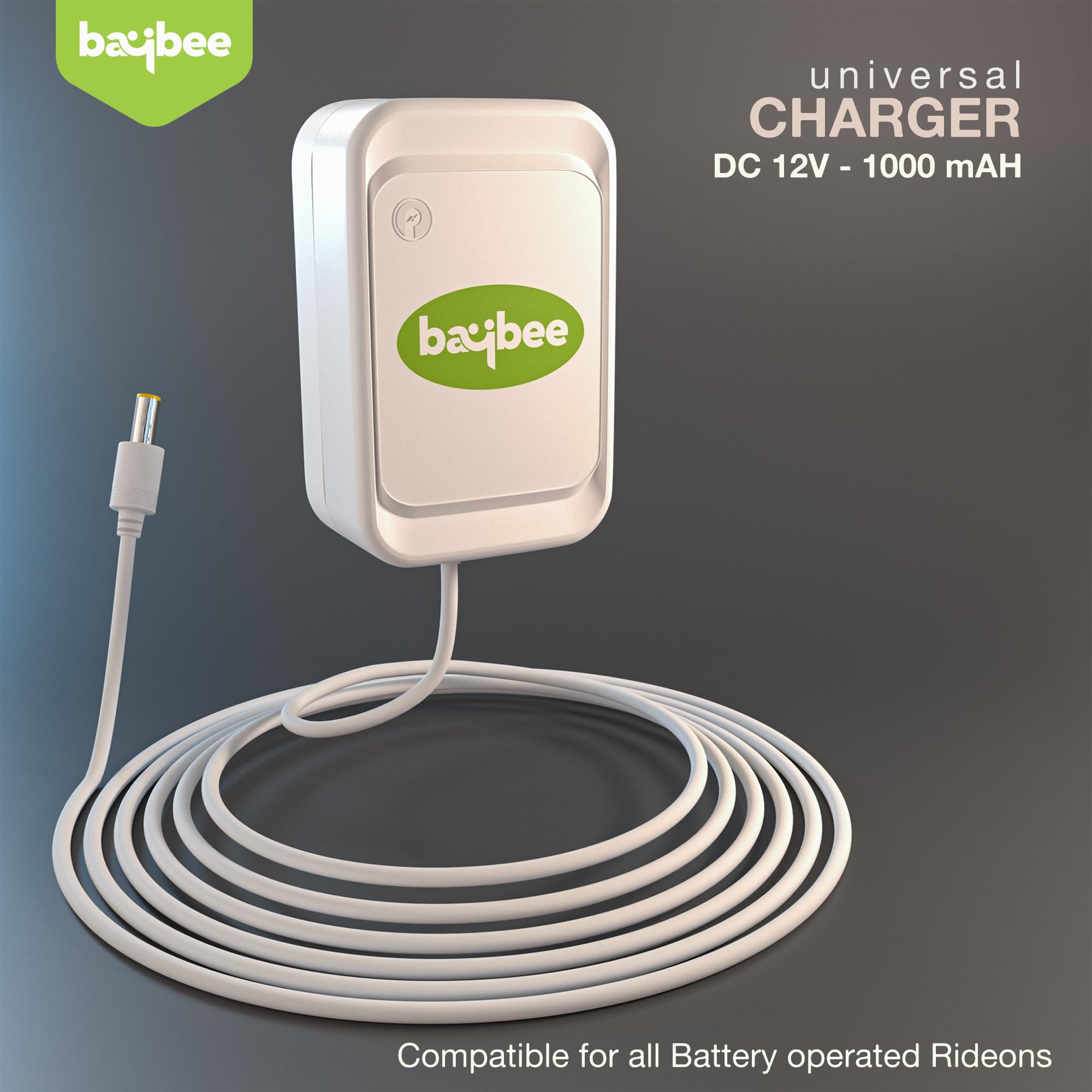 BAYBEE 12V Adapter Battery Operated Charger for Kids Ride On Toys, 12 Volt Battery Adapter Charger for Mercedes Benz Bwm Audi Maserati Powered Ride On Car (White) 1