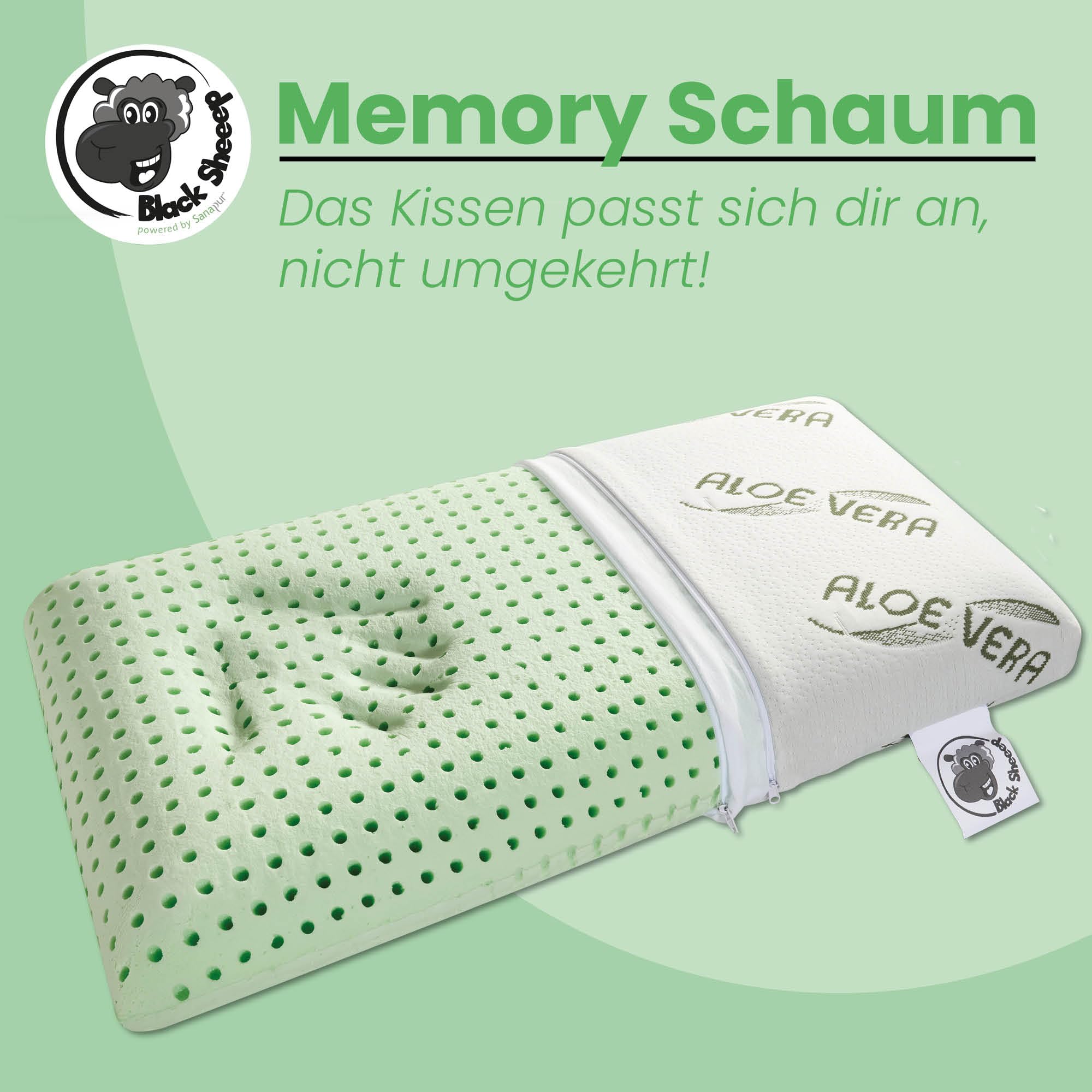 Black Sheeep Flora Classic Schlafkissen 40x80 – Ergonomisches Memory-Schaum Kopfkissen mit 30% Soja-Anteil, allergikerfreundlich, Nackenstützkissen (Standard-Kissen)