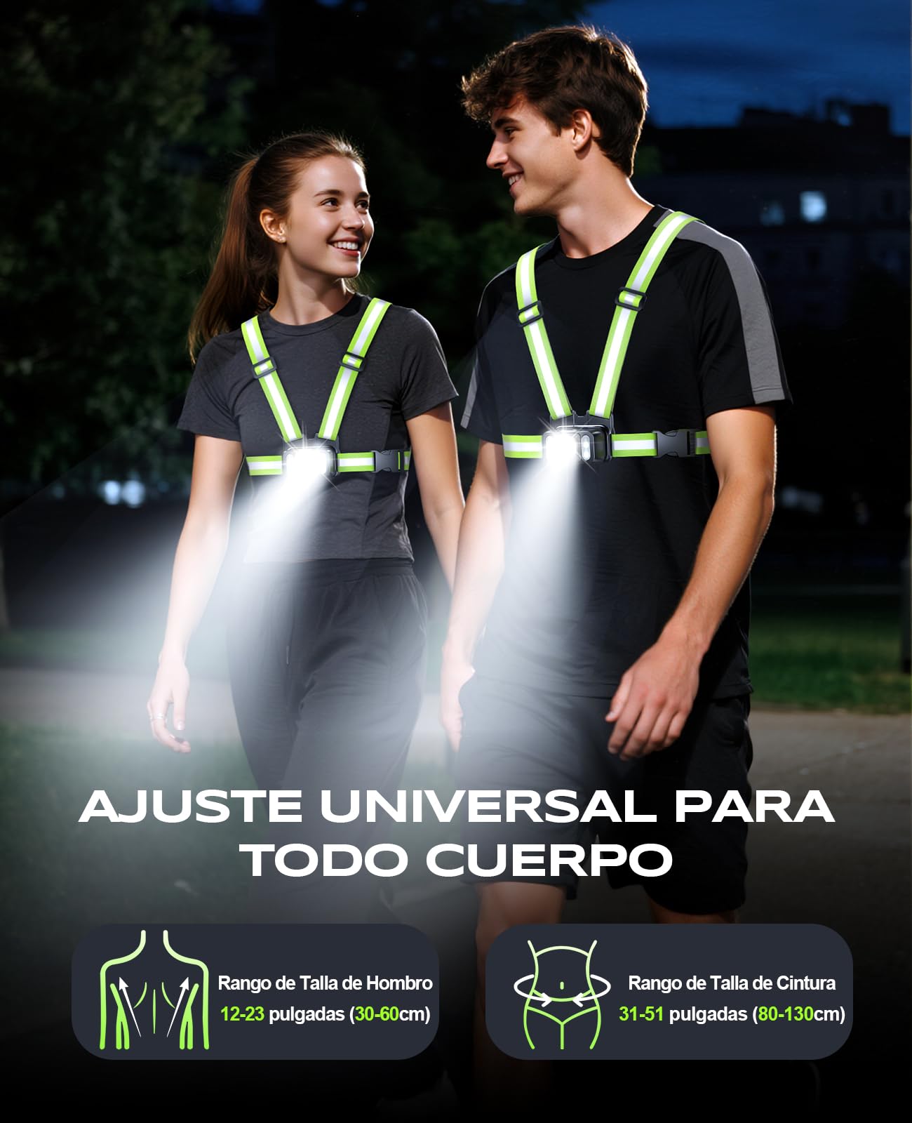 Mohard 550LM Luz Running con Luz Lateral, 7 Modos & Chaleco Reflectante 360°, Impermeable IPX4, Luz para Correr de Noche Ajustable 45° Recargable para Caminar/Ciclismo/Senderismo, Autonomía de 4-25H