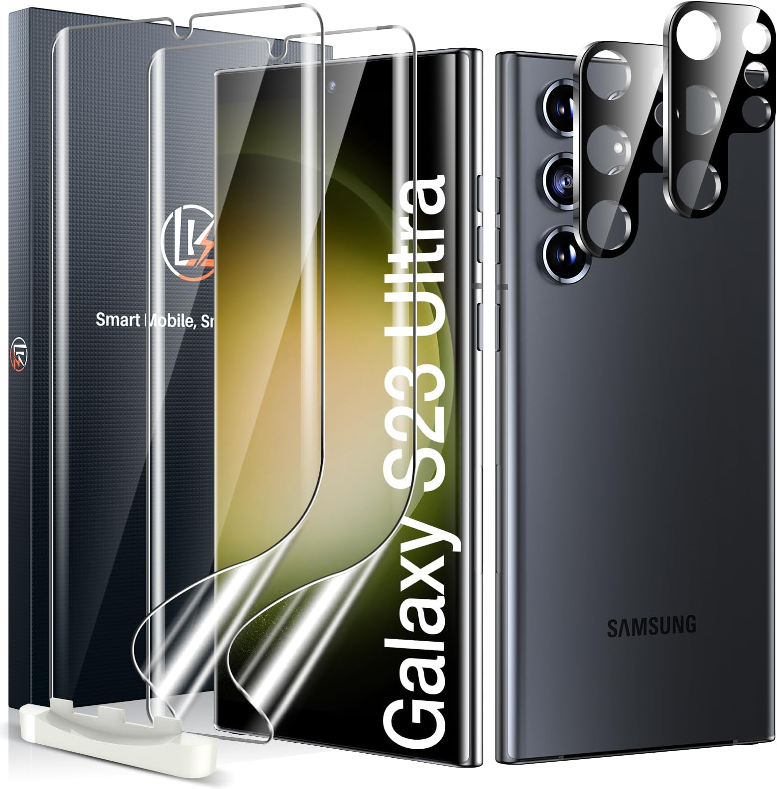 2pcs Screen Protector & 2pcs Camera Lens Protector, Compatible for Samsung Galaxy S23 Ultra 5G, HD Clear TPU Film, Case Friendly, Support Fingerprint Unlock, Bubble Free