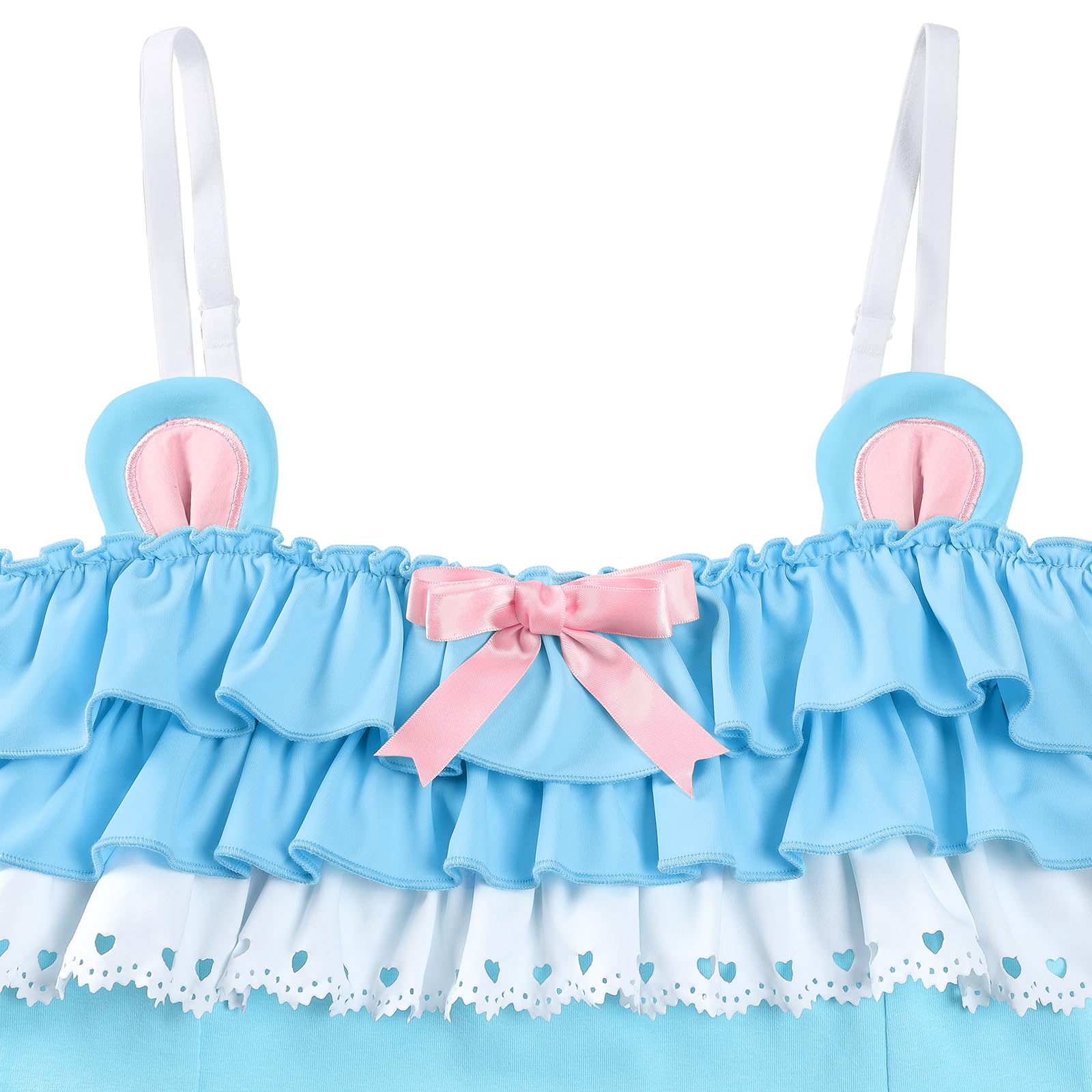 Littleforbig Cotton Fancy Bunny Romper Onesie Pajamas Teddy Lingerie One Piece Babydoll Bodysuit: Blue Bear X-Small