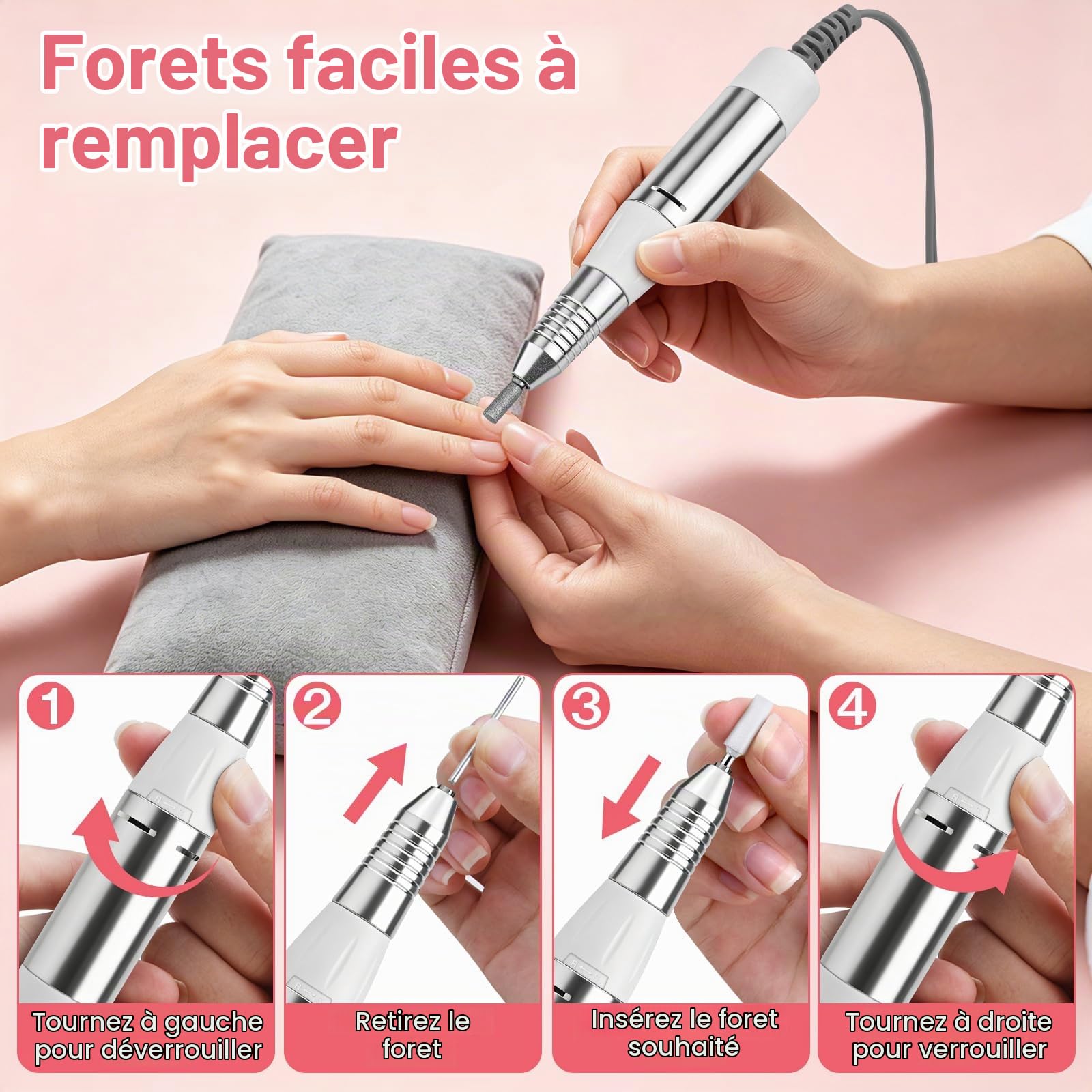 Ponceuse pour Ongles Professionnel 45000RPM avec Pédale,Kit 42 Accessoires
