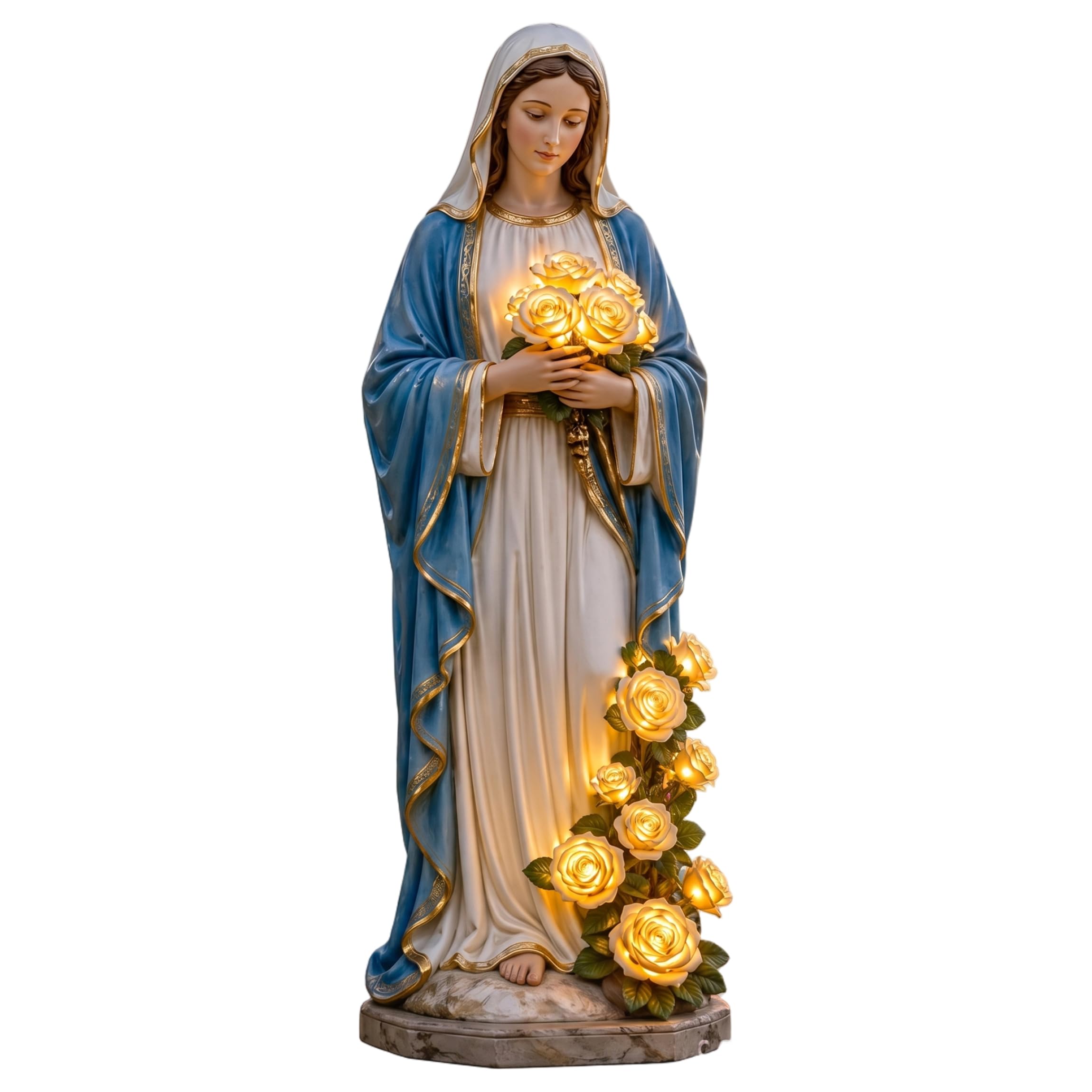 Gemuseeee Mary Statue Virgin Mary Garden Statue With Glowing Flowers Resin Blessed Mother Figurine For Desktop & Outdoor Decor