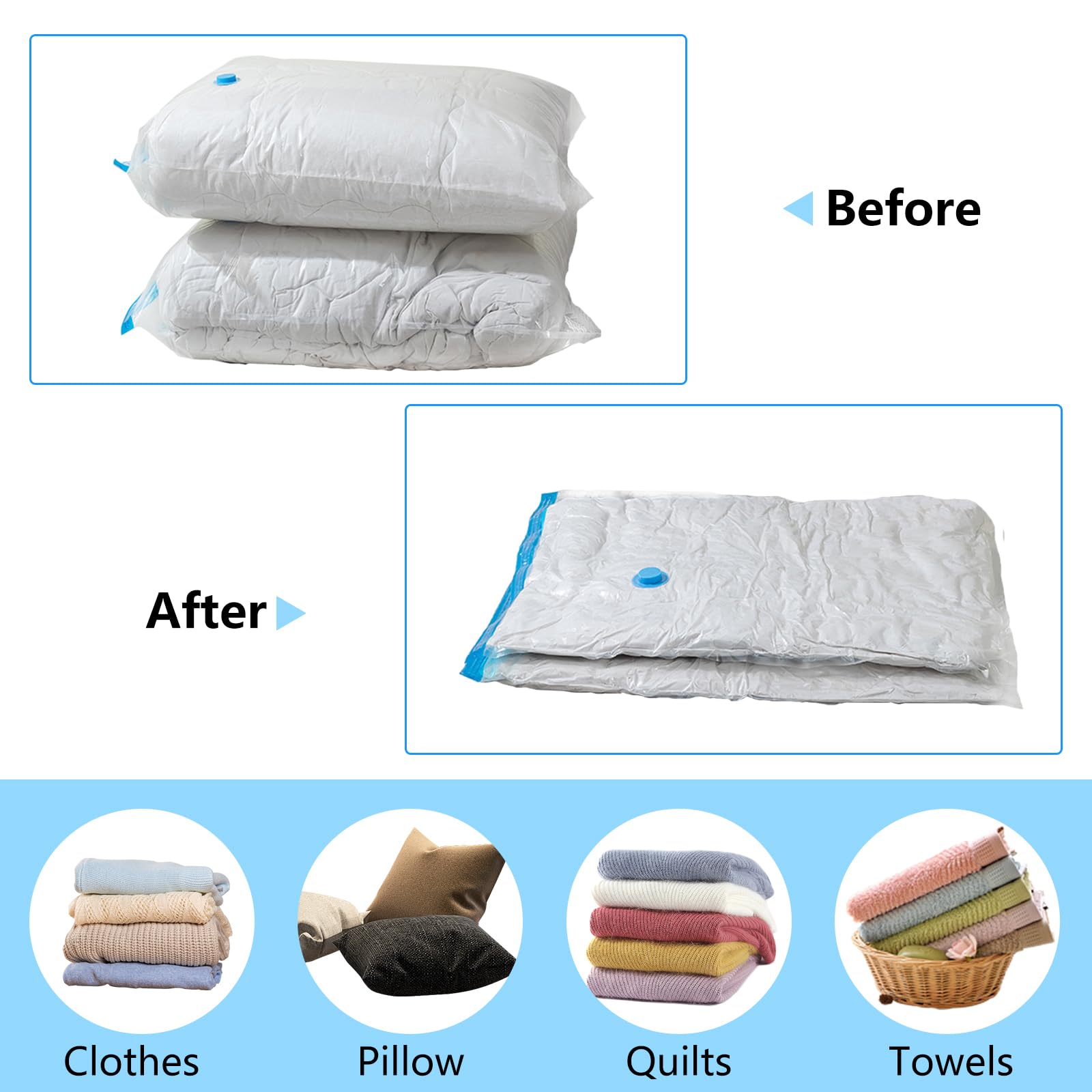 Bolsas de Vacío Ropa con Bomba Eléctrica, 20 Piezas Bolsas Vacío Para Ropa 5XL+5L+5M+5S para Guardar Ropa, Ropa de Cama, Almohadas, Mantas, Edredones, Bolsas ahorradoras de espacio - 5