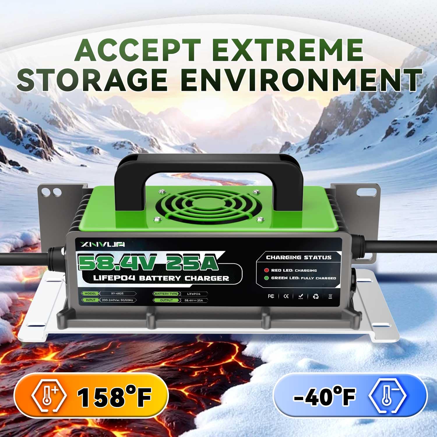 Caricabatterie automatico intelligente LiFePO4, da 58,4V 25A progettato per batterie al litio LiFePO4 da 48V (51,2 V)