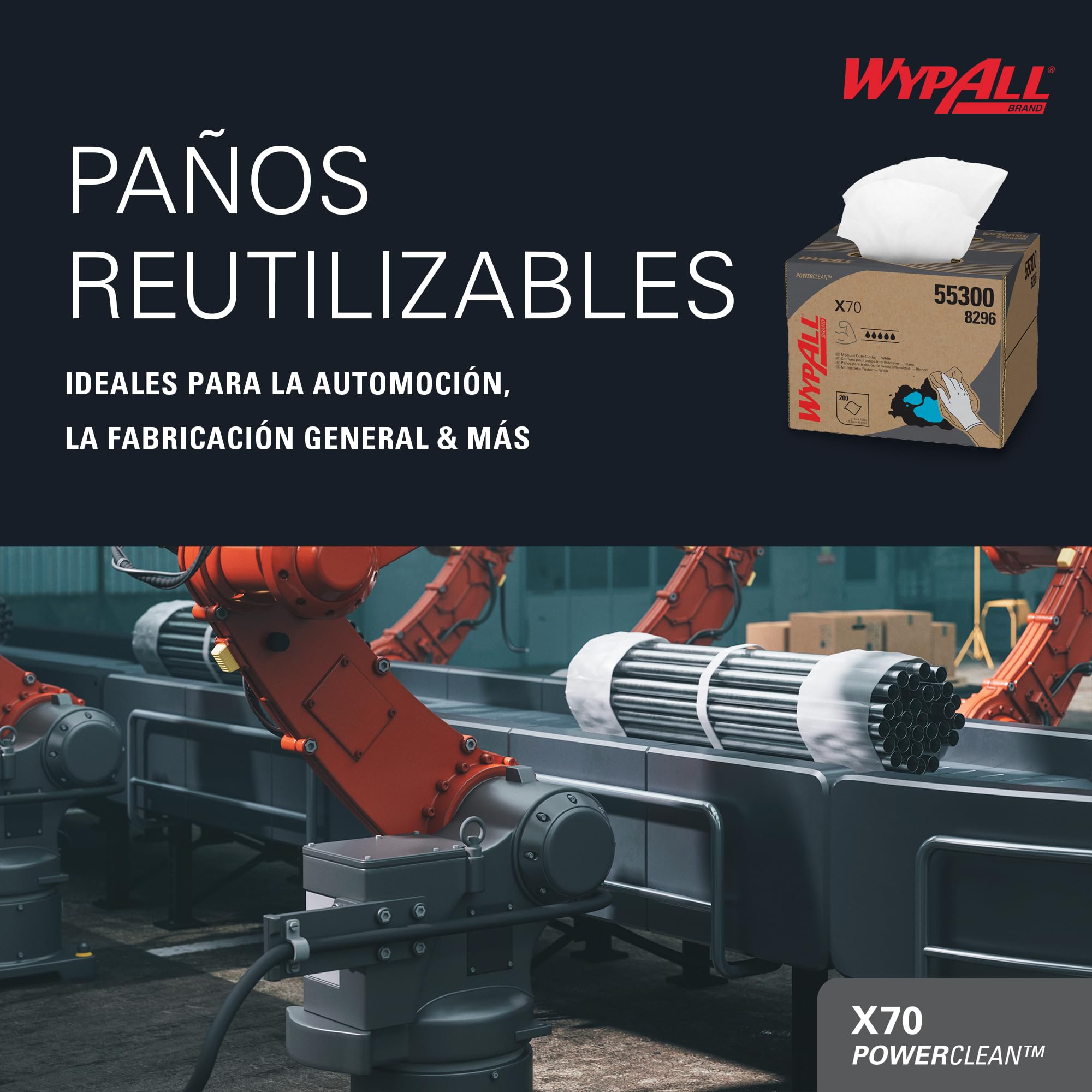 WypAll® X70 Paños de limpieza, 1 BRAG Box x 192 paños blancos de 1 capa, Número de modelo 8296
