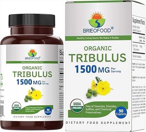 Brieofood Orgánico Tribulus 1500 mg, 45 porciones, vegetariano, sin gluten, 90 tabletas vegetarianas