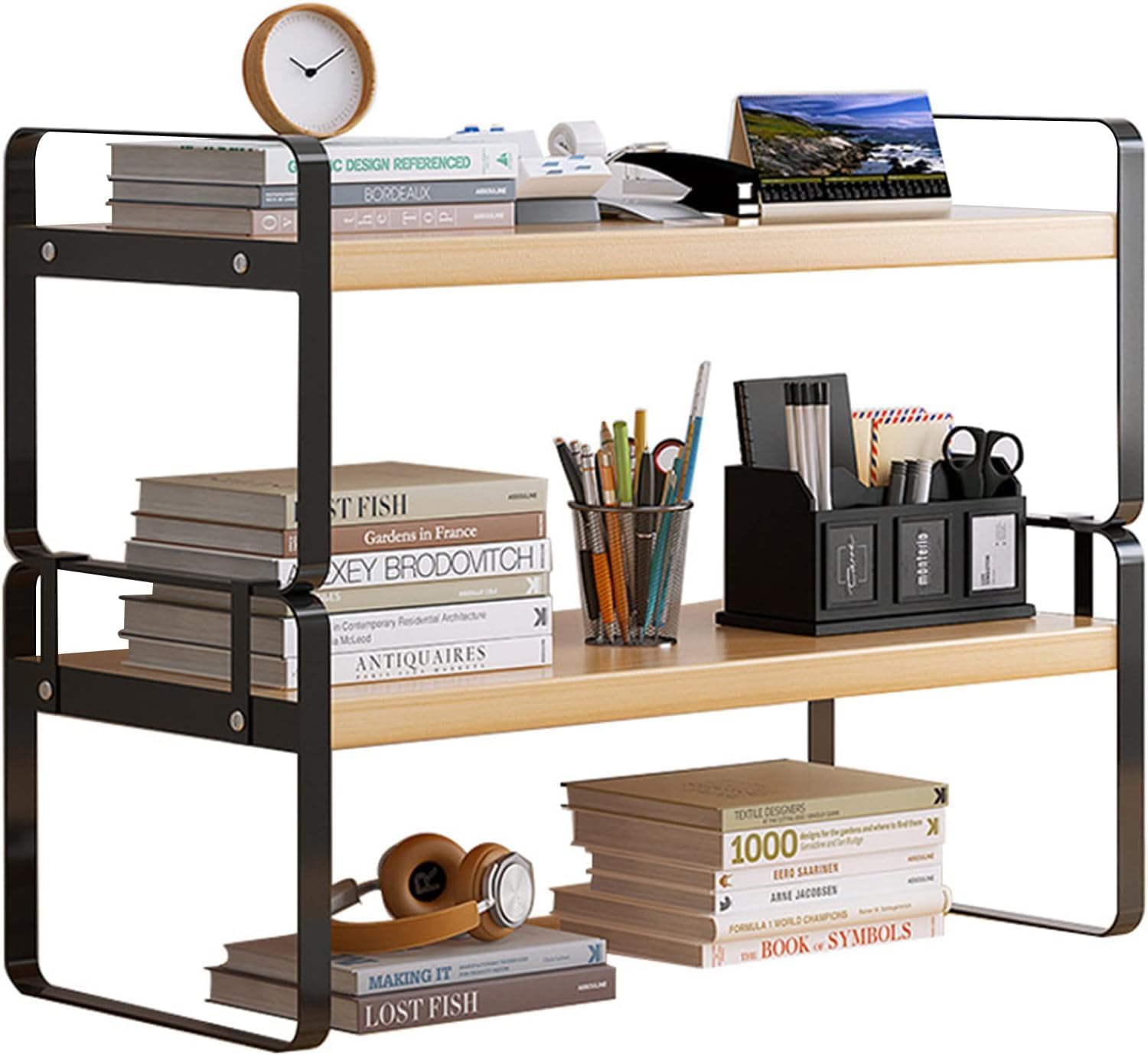DoToGo Wood Office Desk Shelf Organizer - Desktop Supplies Cute Dresser Top Organization Storage Rack and Cubicle Decor Aesthetic Bookshelf for Women Man and Kids โ image 1