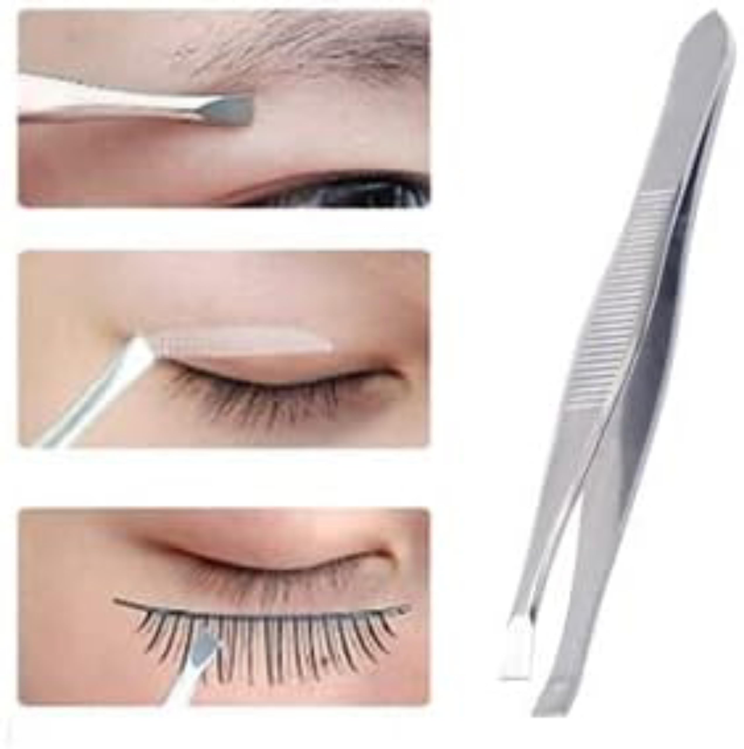 3Pcs Precision Stainless Steel Slant Tip Tweezers Hair Plucker for Hair and Eyebrows Personal Care Eye Brow Plucker (Silver Tone) Pack of 3 3