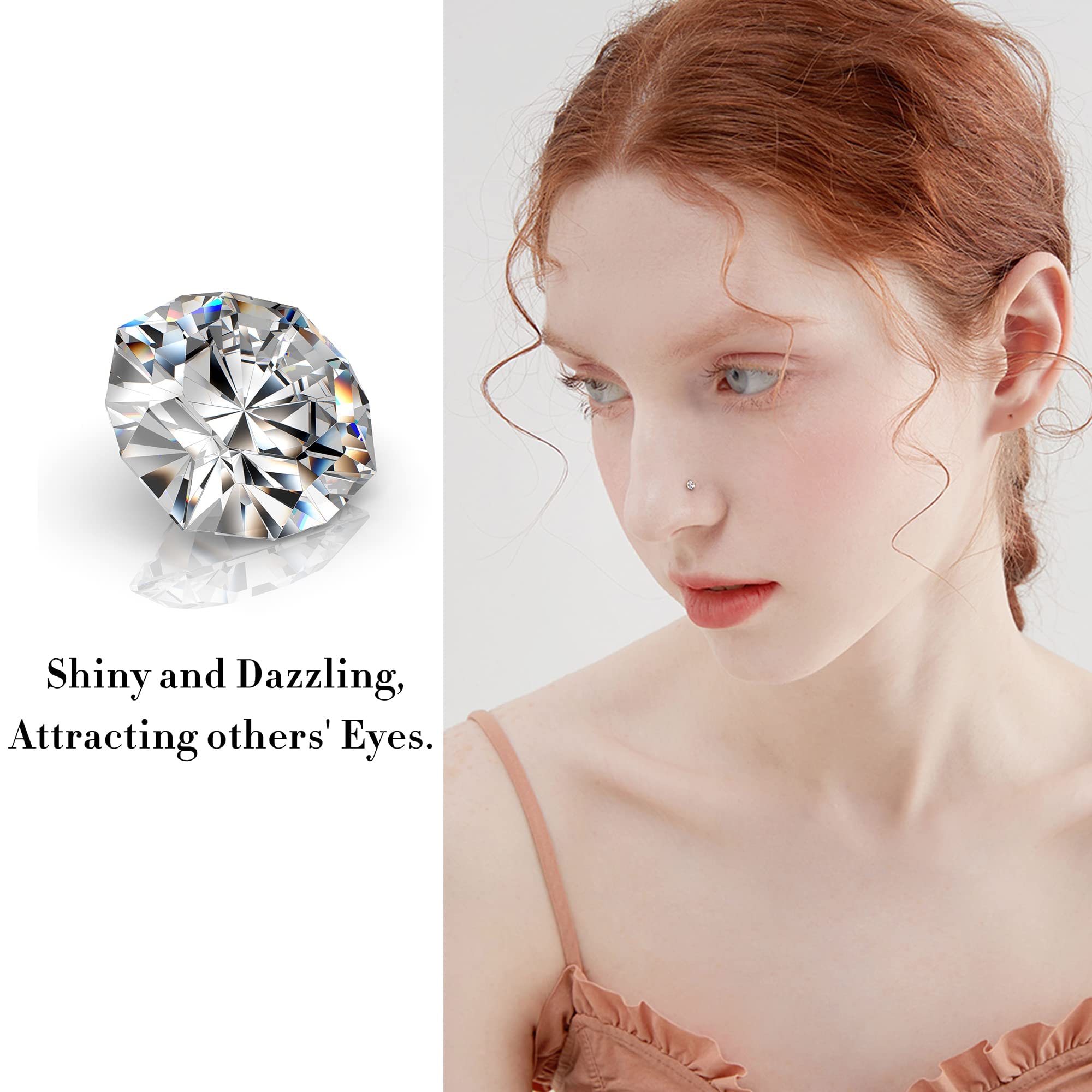 Adramata Titanium piercing do nosa dla kobiet i mężczyzn G23 Tytanowy CZ piercing do nosa, szpilka do nosa, proste śruby, nosy, ucho, tytanowa biżuteria, 1,5 mm, 2 mm, 2,5 mm, 3 mm, 20 g, Tytan