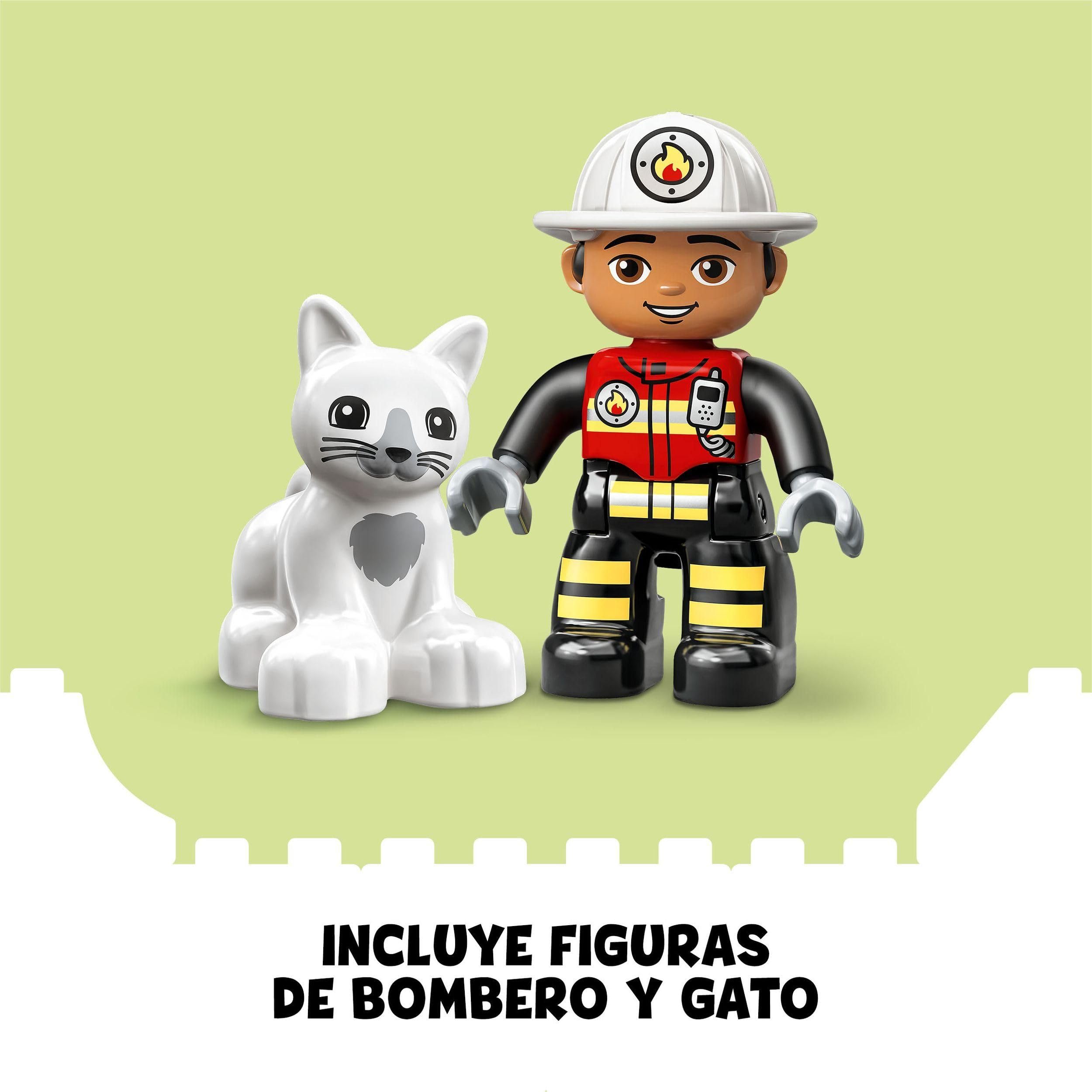 Lego Duplo Rescate Camión de Bomberos de Juguete - Juego Educativo para Niños y Niñas de 2+ Años - Vehículo con Luz y Sonido, Figuras de Bombero y Gato - Idea de Regalo 10969