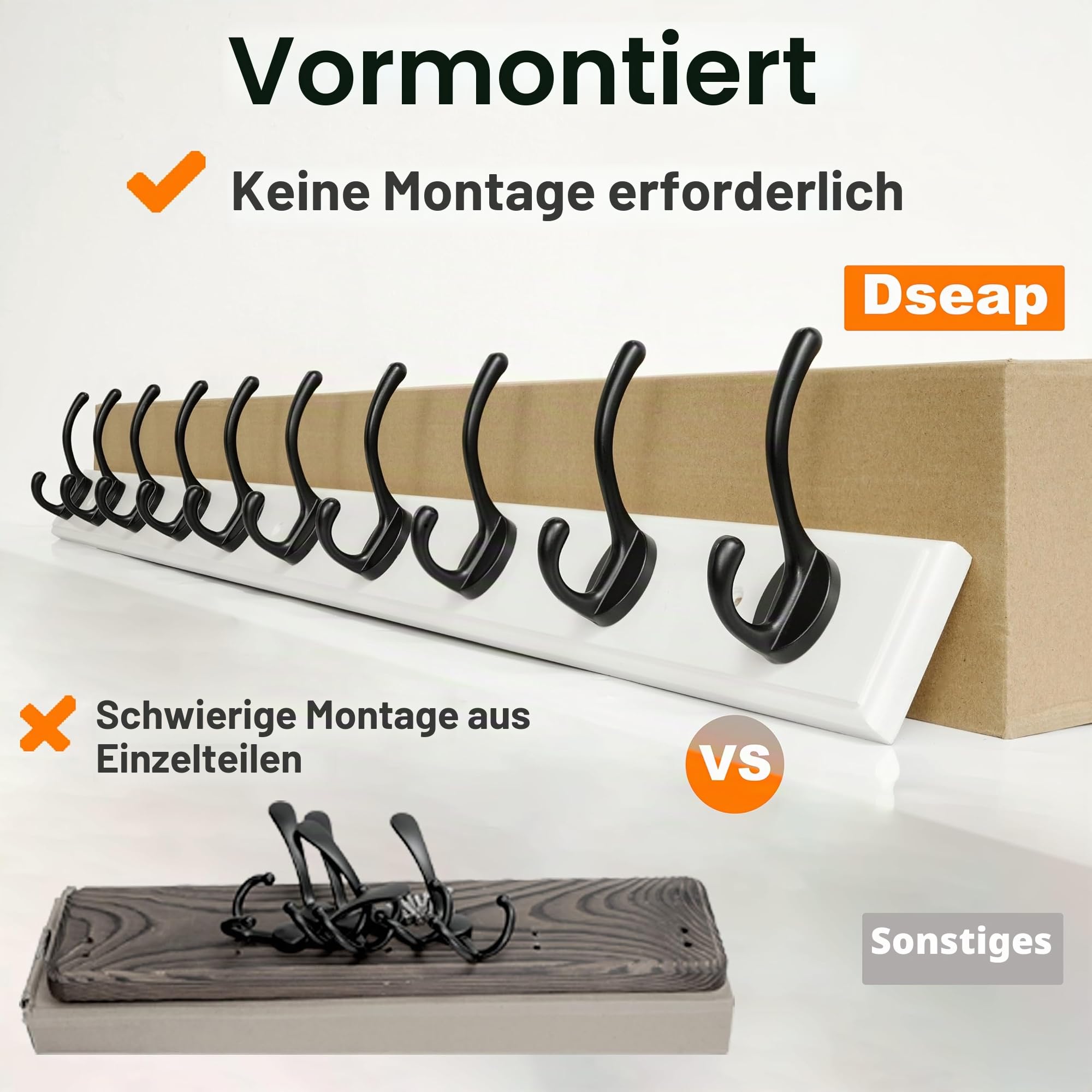 Dseap Garderobenleiste: 97cm lang robuste hakenleiste mit 10 haken, kleiderhaken wand, wandgarderobe, garderobenhaken für mäntel, handtüchern, hüten, kleidung, bambus, weiß